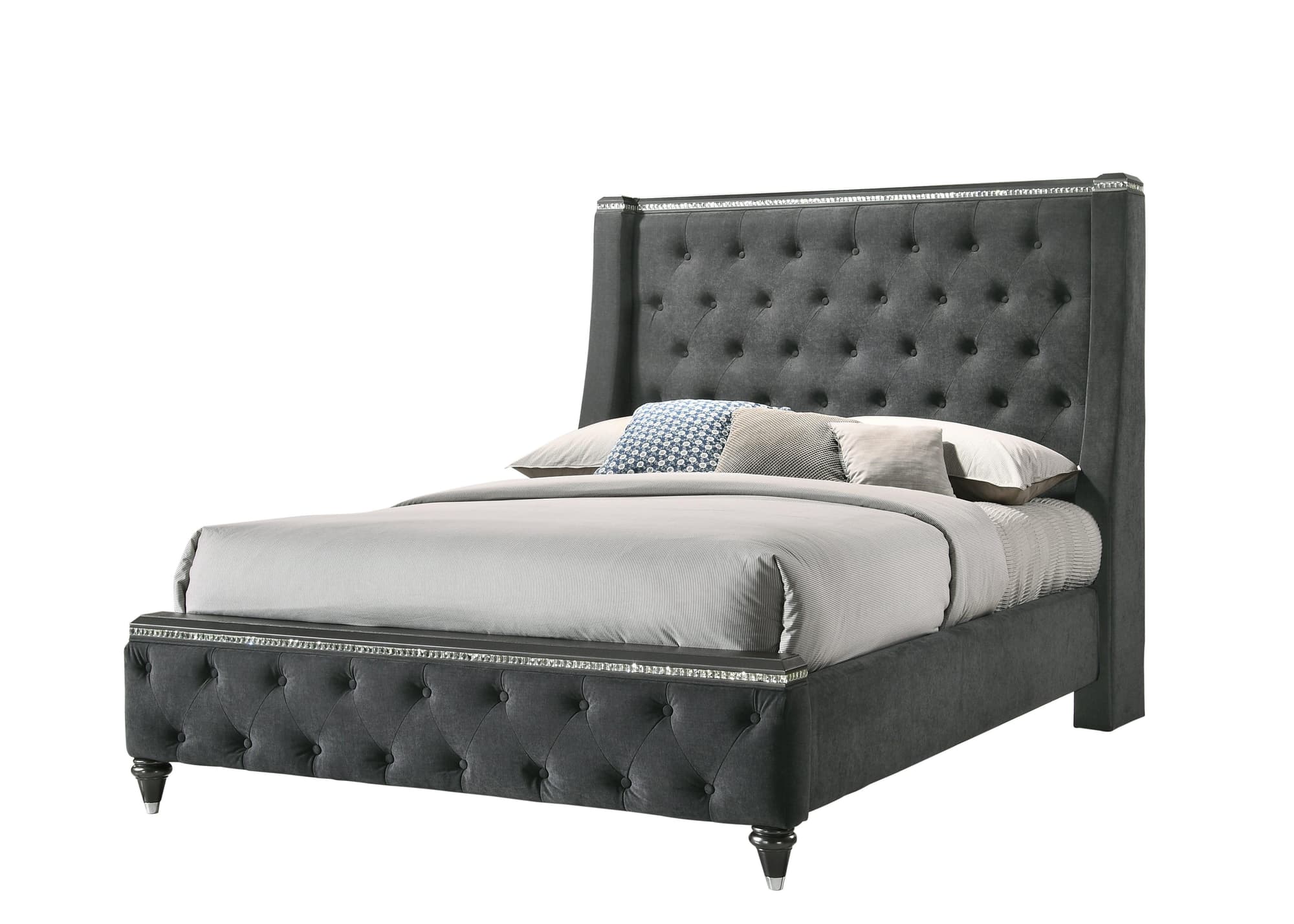 Giovani Gray Queen Fabric Upholstered Tufted Panel Bed - Image 1