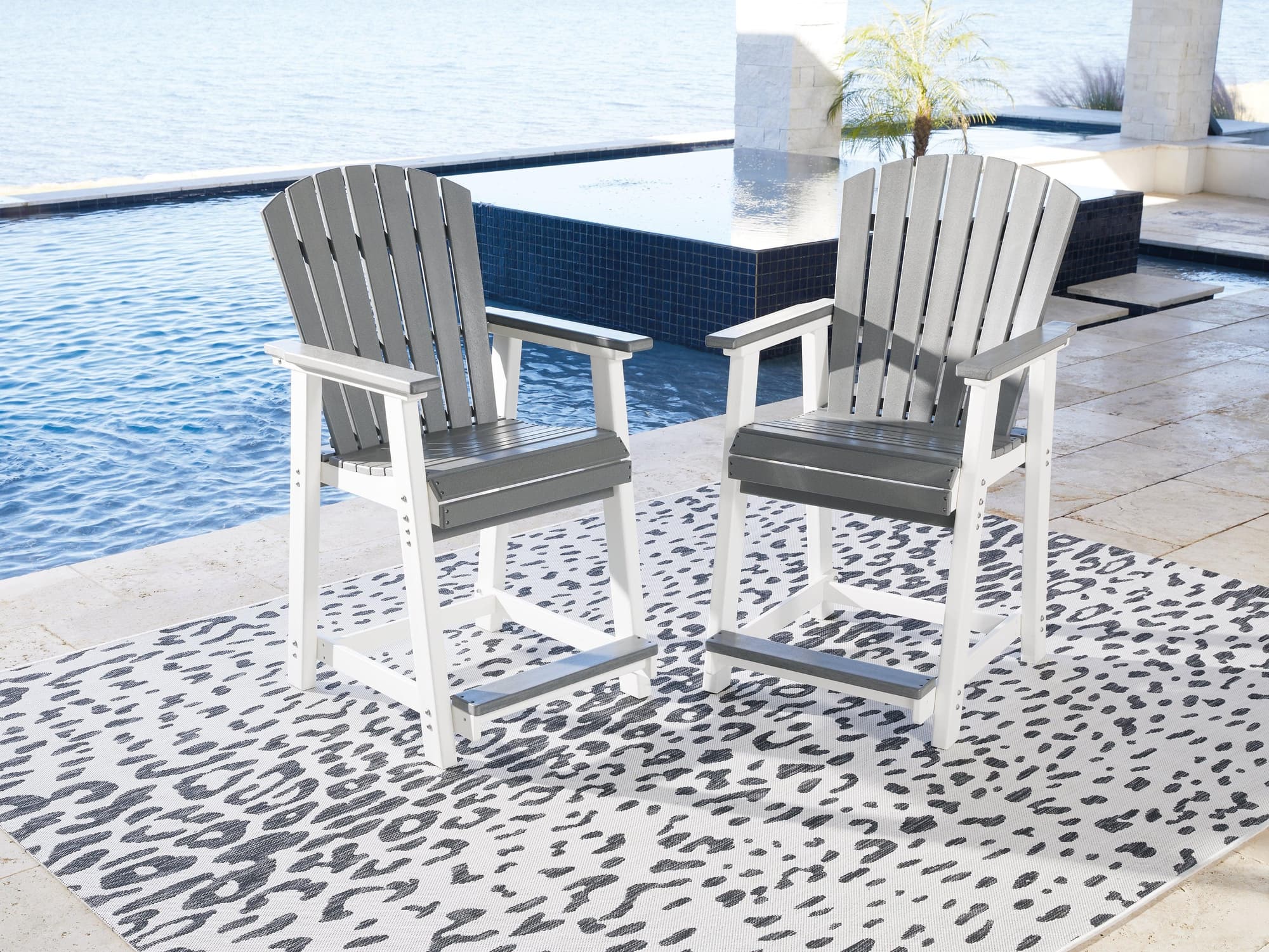 Transville Gray White Outdoor Counter Height Bar Stool (Set of 2)