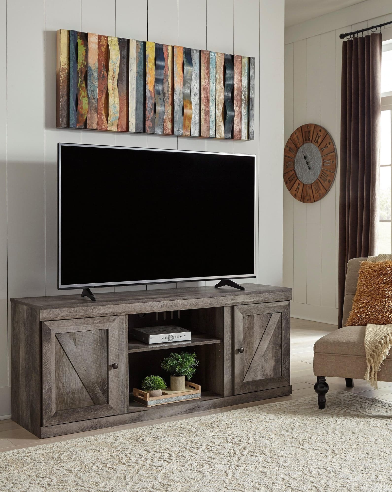 Wynnlow Gray Rustic TV Stand With Cabinet - Image 1