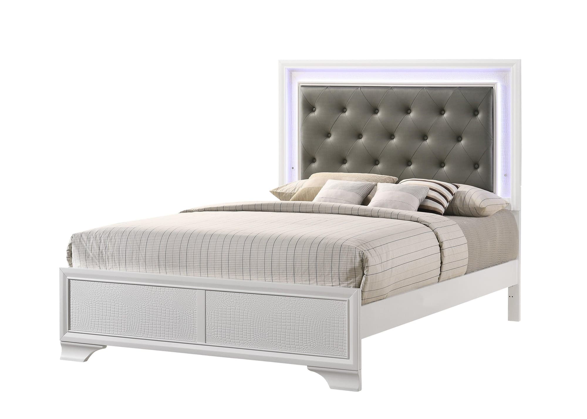 Lyssa Frost LED Faux Leather Upholstered Tufted Panel Queen Bed - Image 1