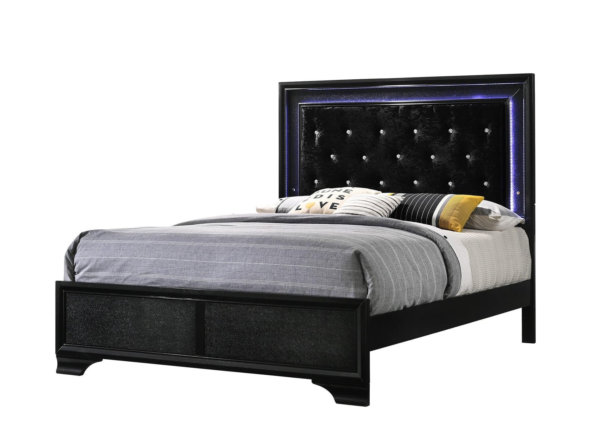 Micah Black LED Velvet Upholstered Tufted Panel Queen Bed - Image 1