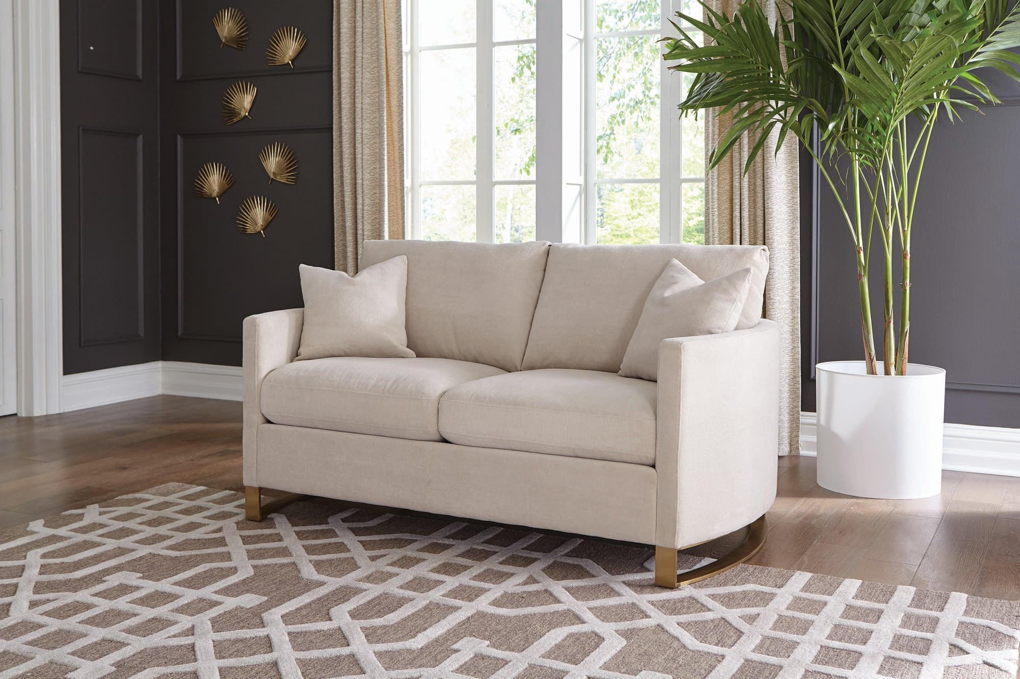 Corliss Upholstered Arched Arms Loveseat Beige - Image 1
