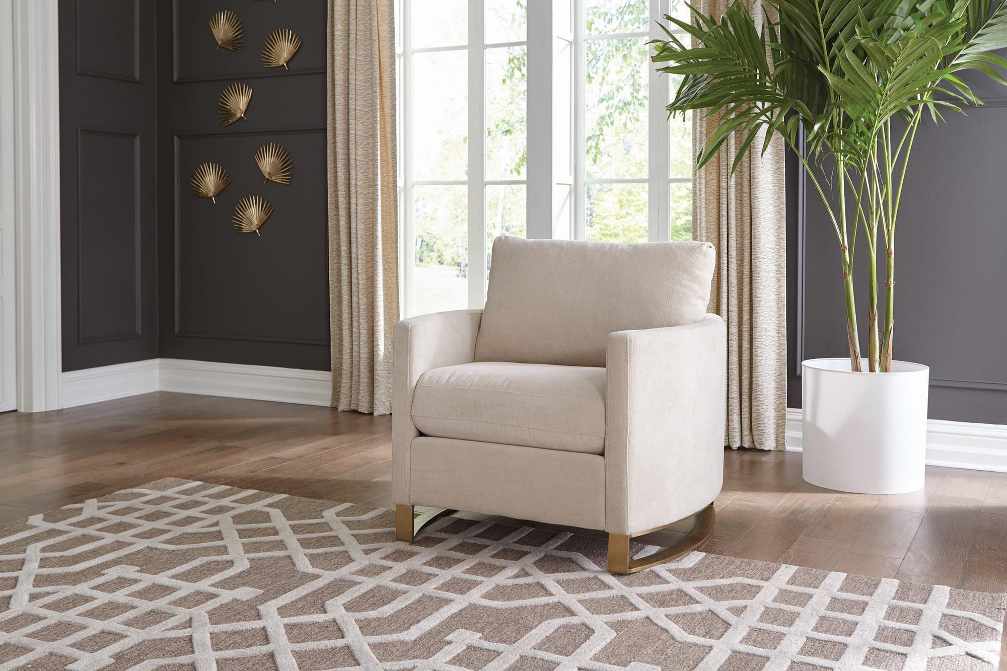 Corliss Upholstered Arched Arms Chair Beige - Image 1