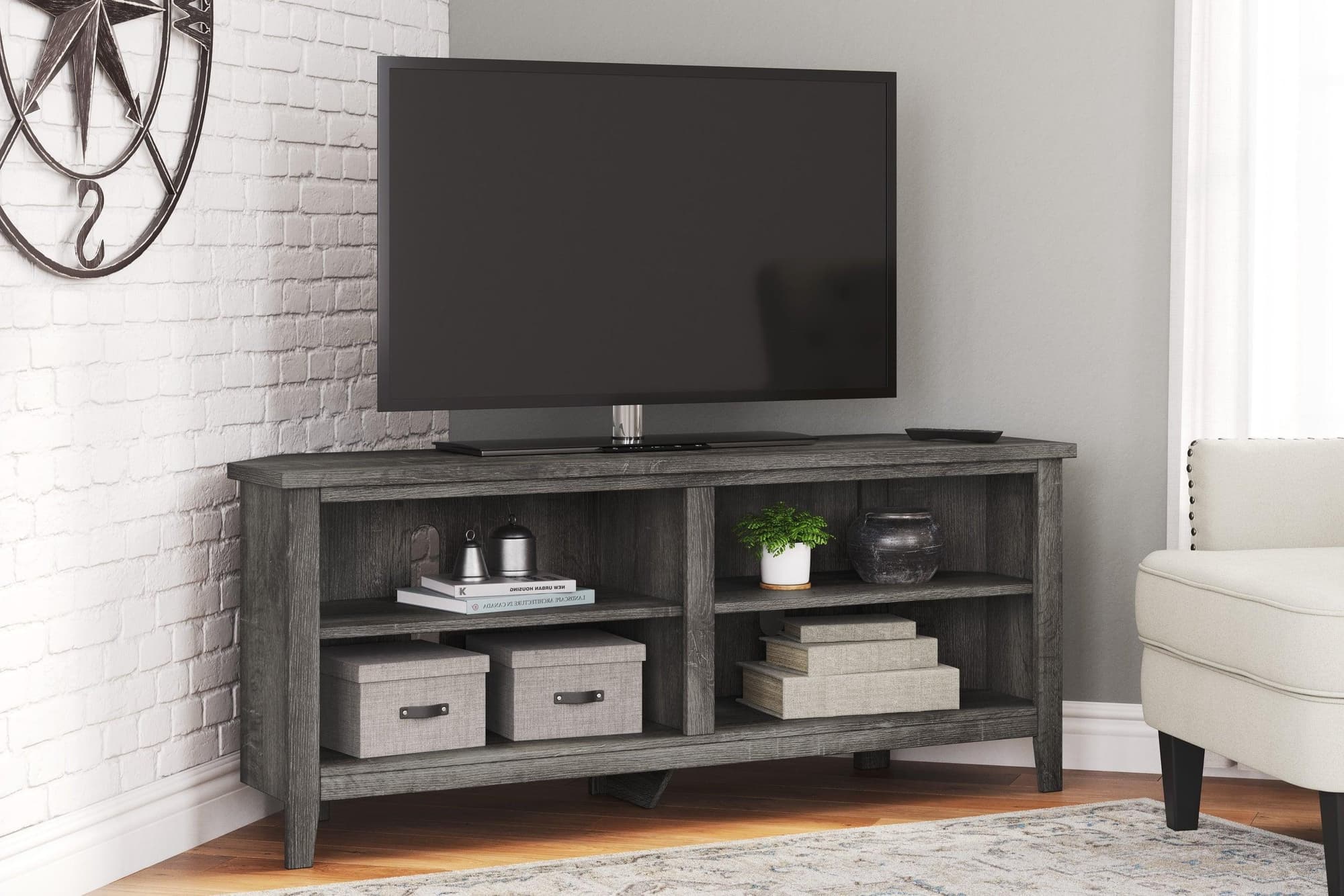 Arlenbry Gray Corner TV Stand With Storage - Image 1