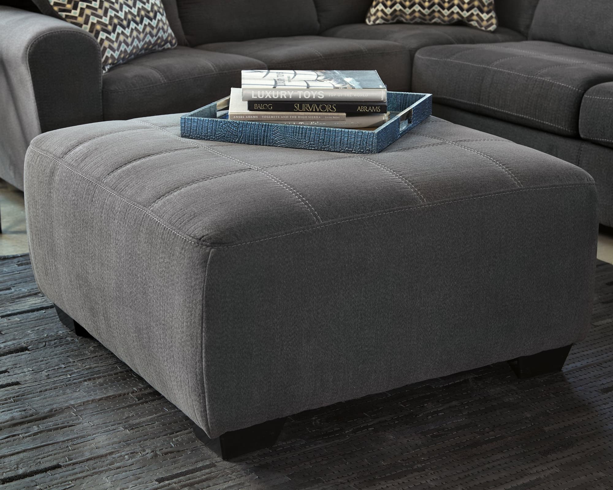 Ambee Slate Chenille Oversized Accent Ottoman