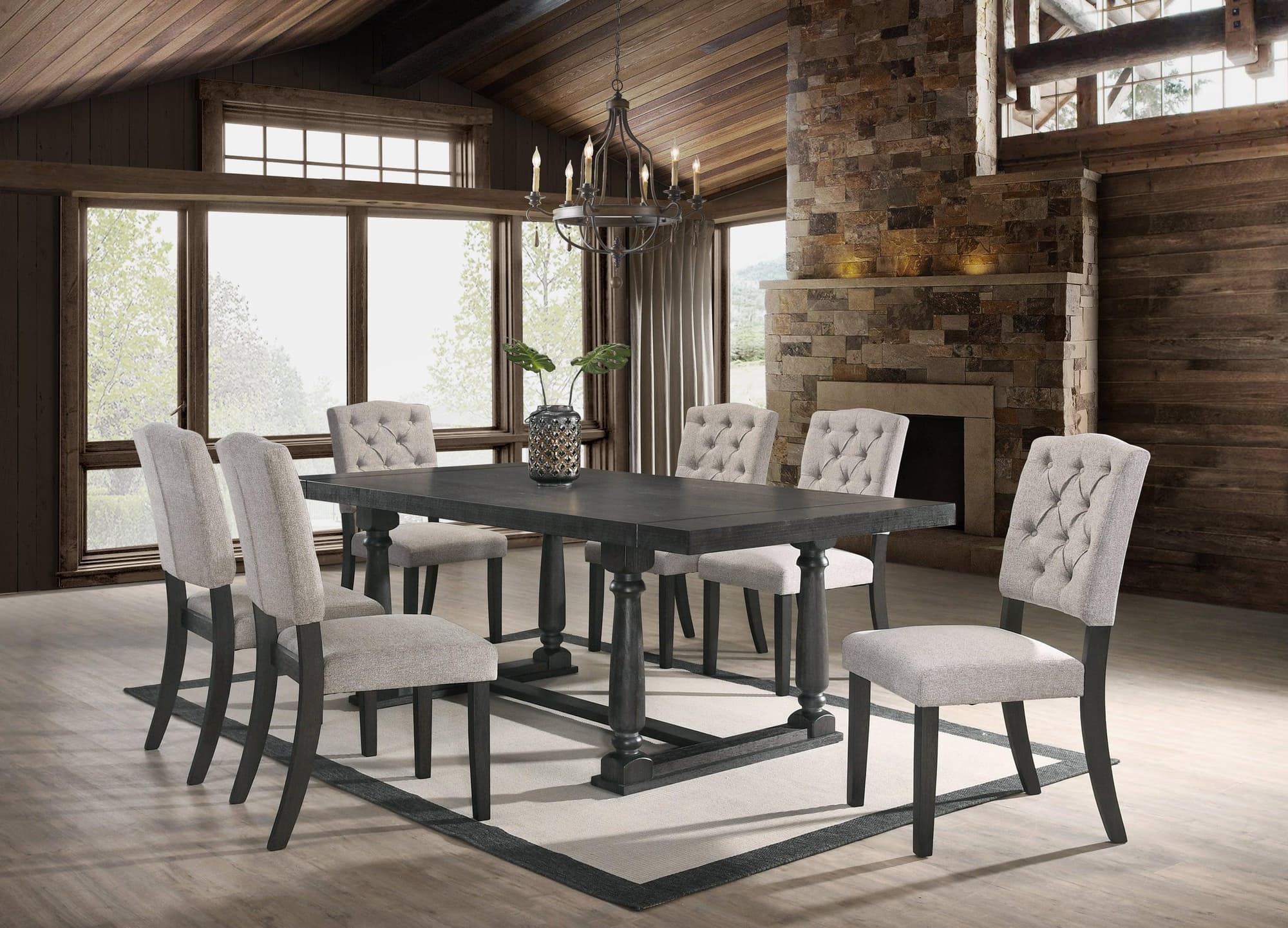 Henderson Dark Gray Fabric Tufted Dining Room Set - Image 1