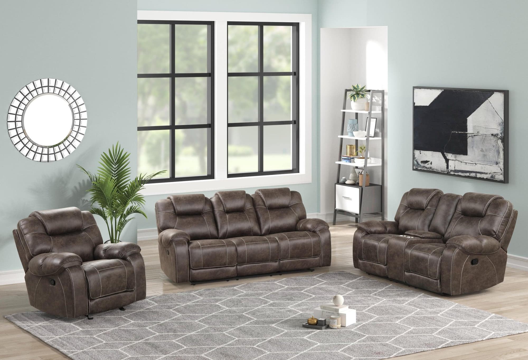 Madrid Chocolate Leather 3-Piece Reclining Set - Image 1