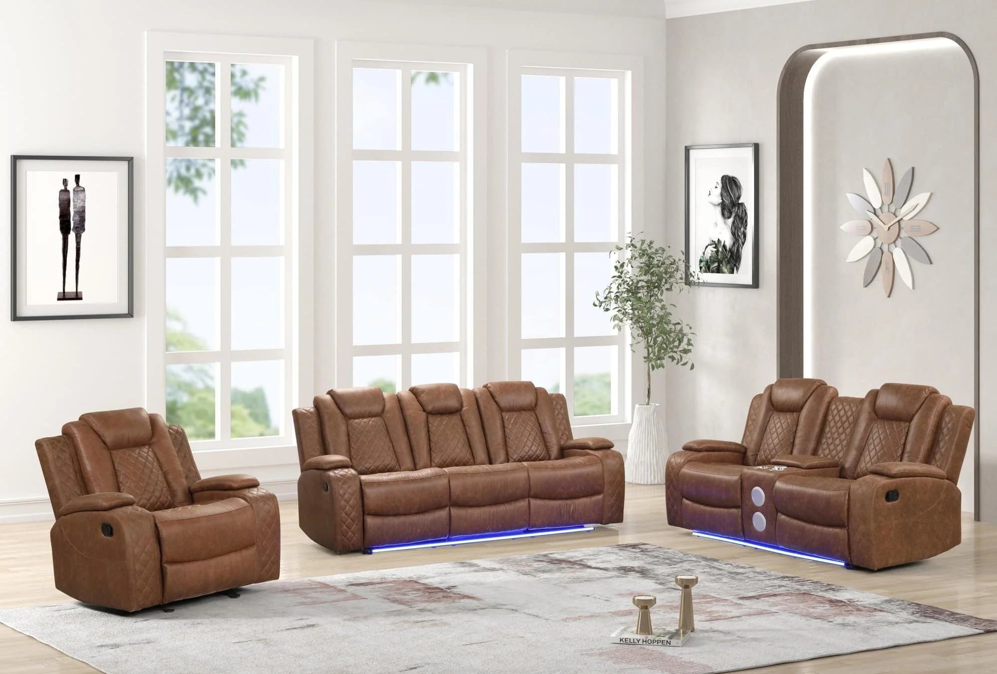 Luz Tan Faux Leather 3-Piece Reclining Set - Image 1