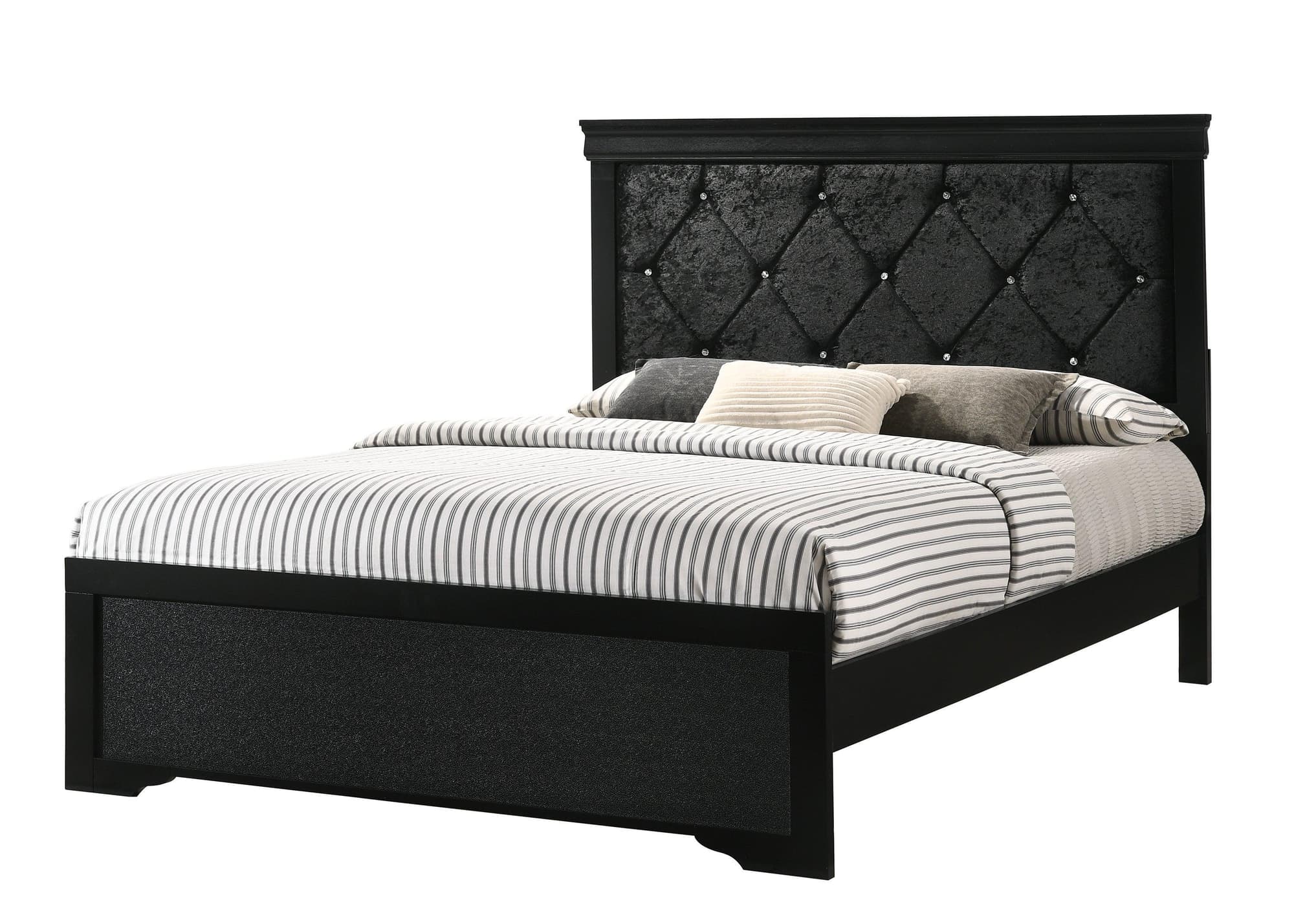 Amalia Black Velvet Upholstered Tufted Panel Queen Bed