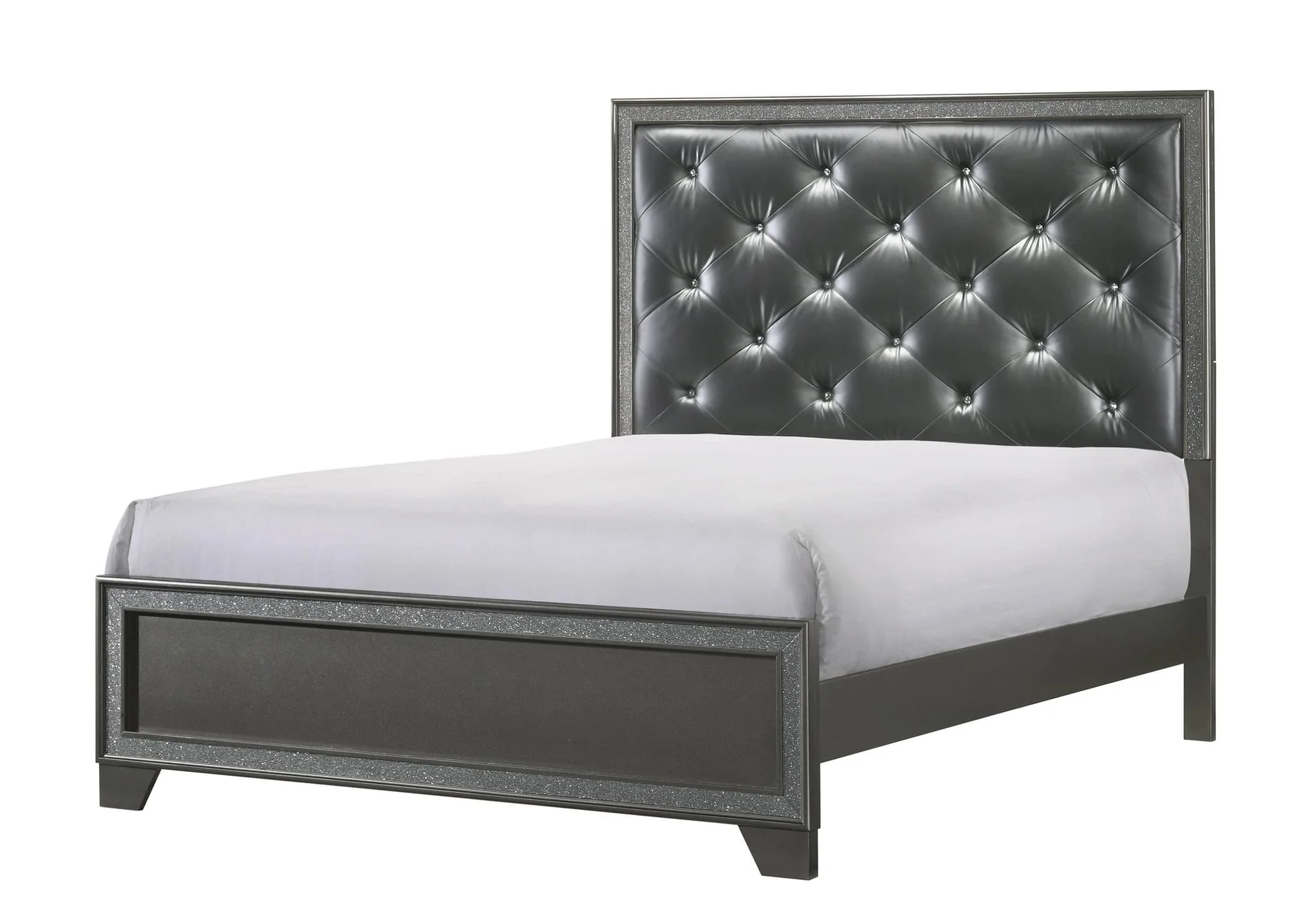Kaia Dark Gray Faux Leather Upholstered Tufted Panel Queen Bed - Image 1
