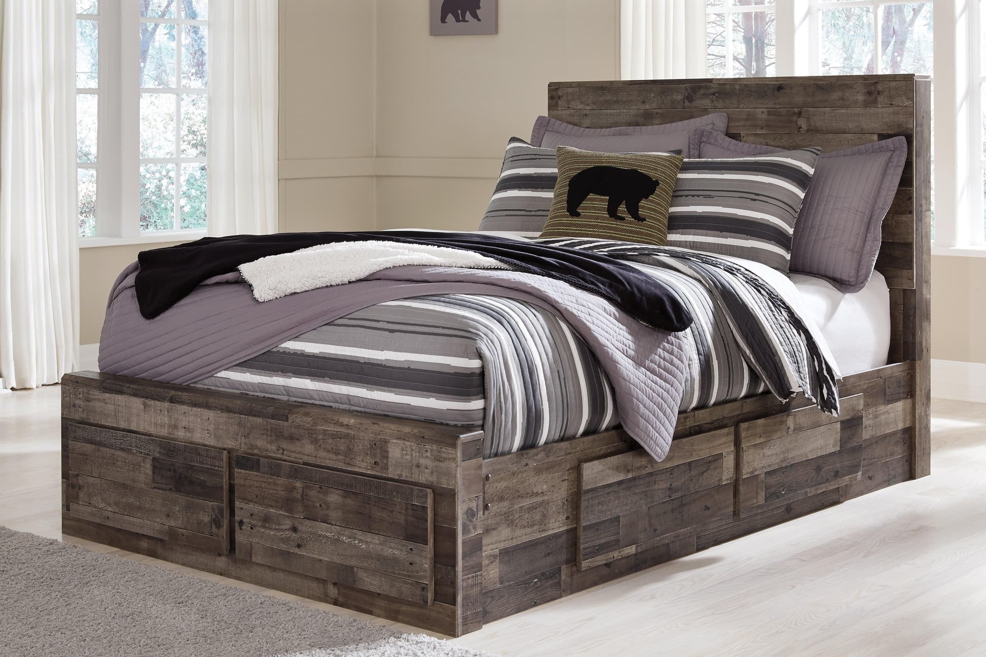 Derekson Multi Gray Full Panel Bed With 6 Storage Drawers