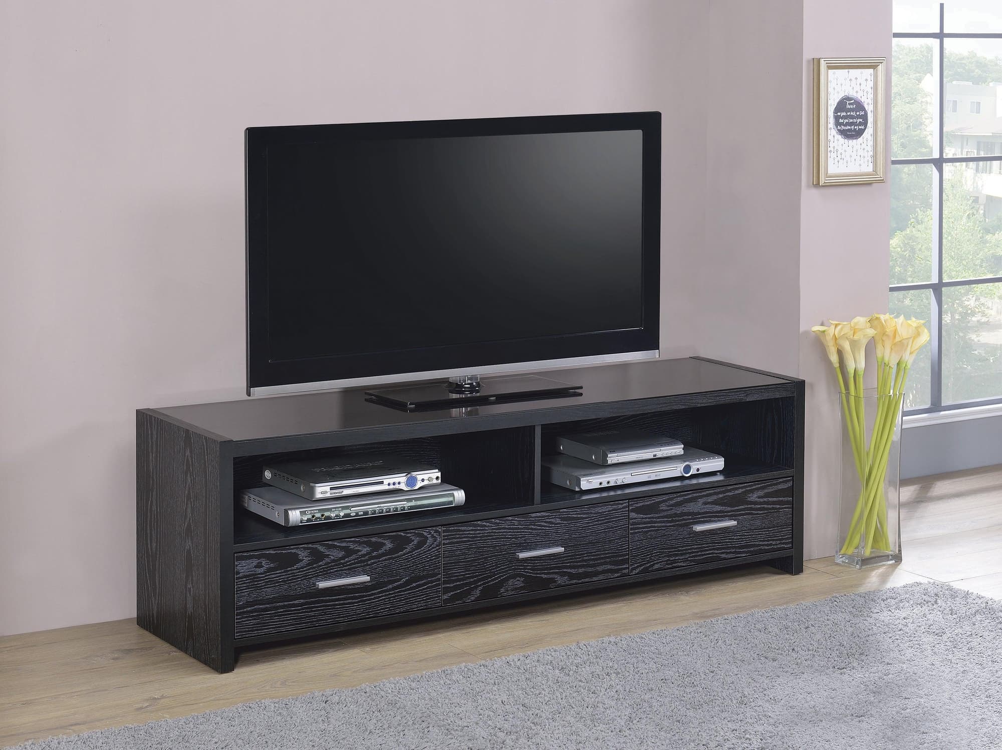 Alton 62″ 3 Drawer TV Console Black Oak - Image 1