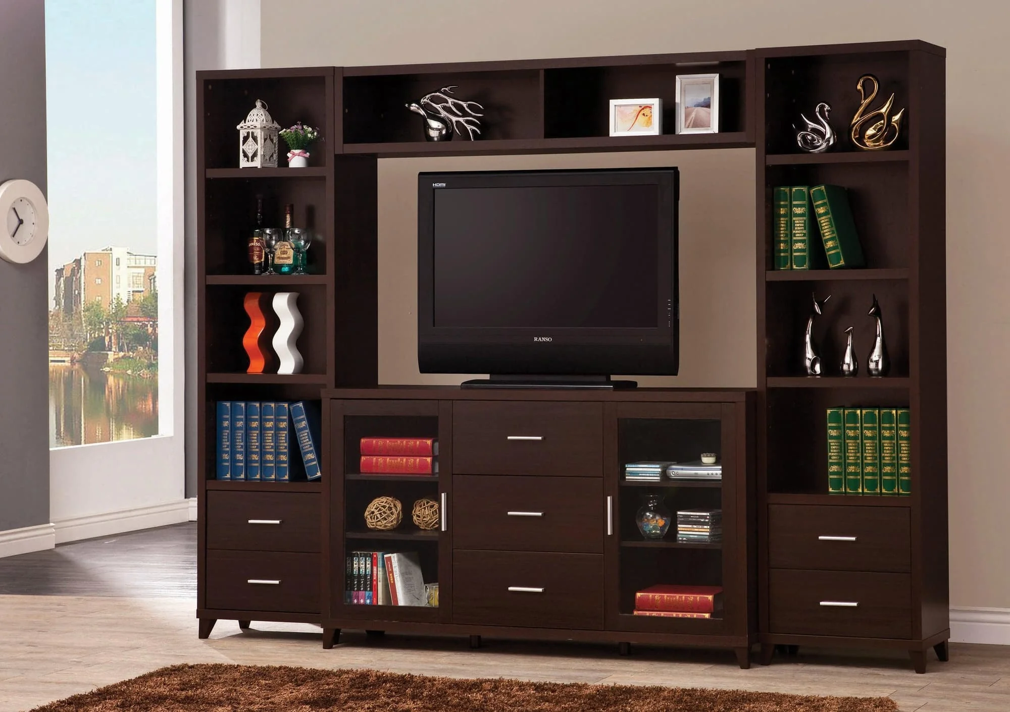 Lewes 2 Door TV Stand With Adjustable Shelves Cappuccino - Image 1
