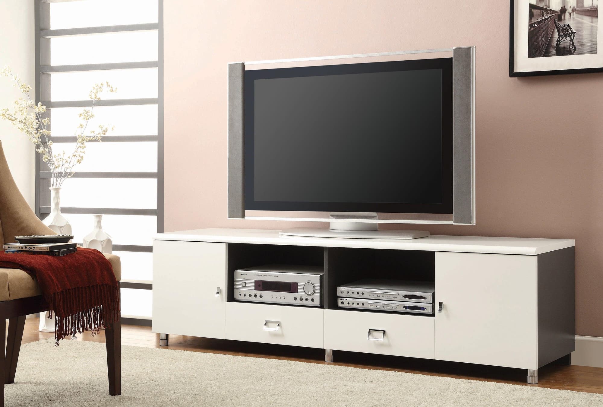 Burkett 2 Drawer TV Console White Grey - Image 1