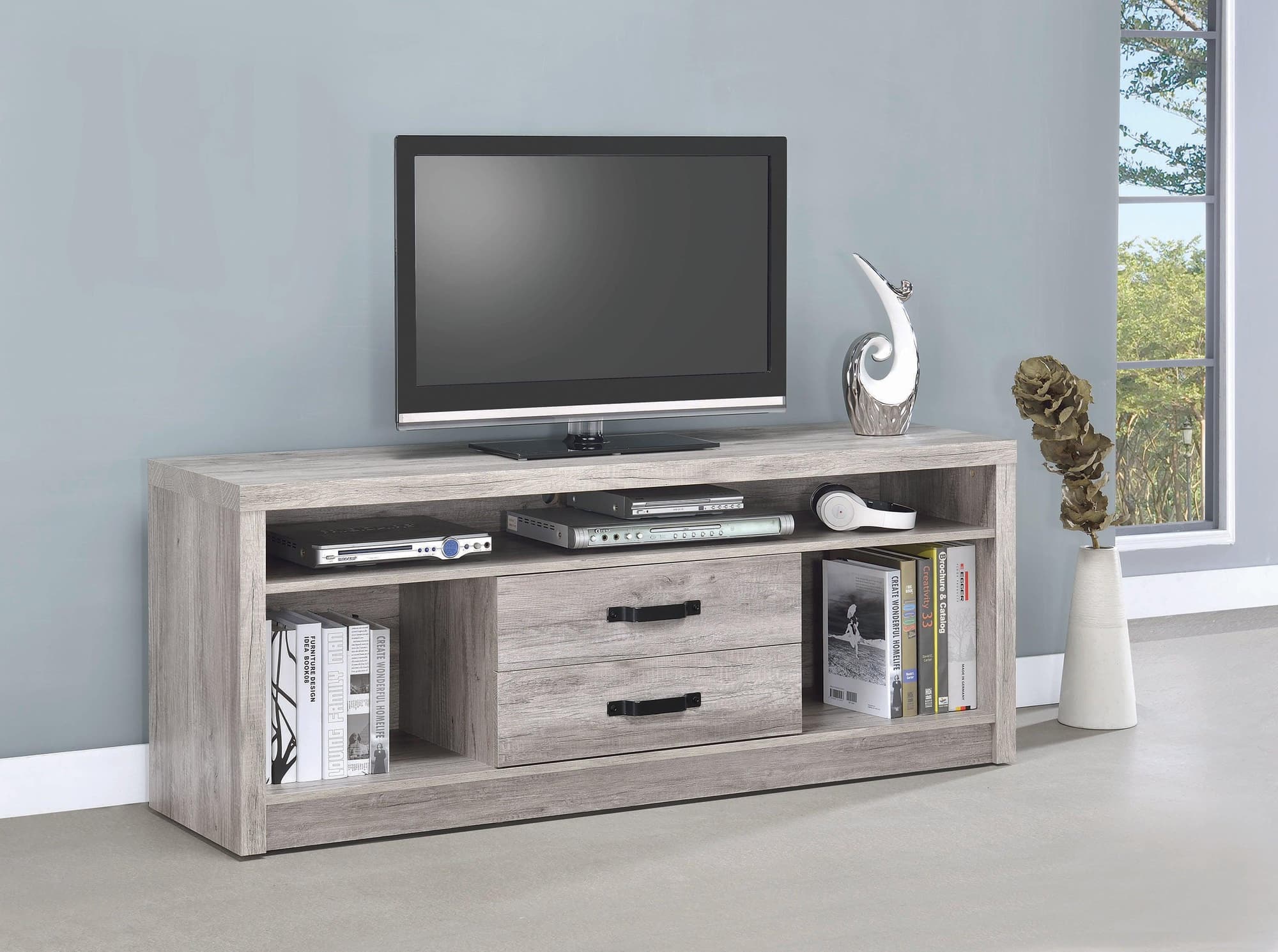 Burke 2 Drawer TV Console Gray Driftwood - Image 1
