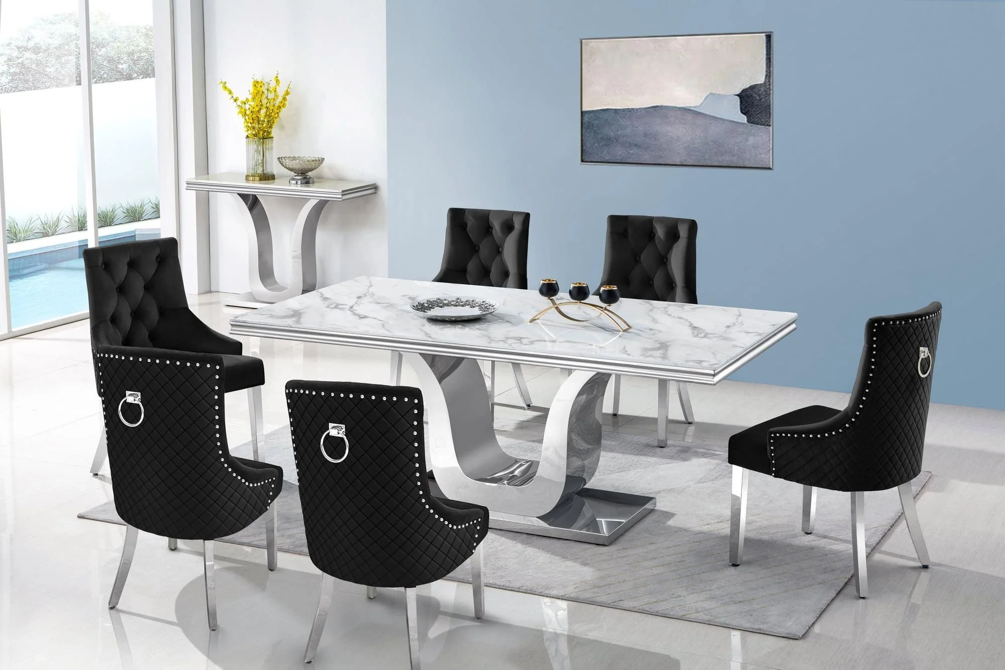 Dana Black Tufted Velvet Dining Room Set - Image 1