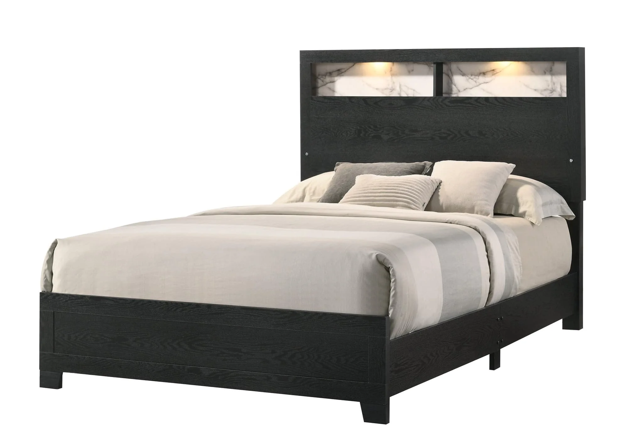 Cadence Black LED Bookcase Panel Queen Bed - Image 1