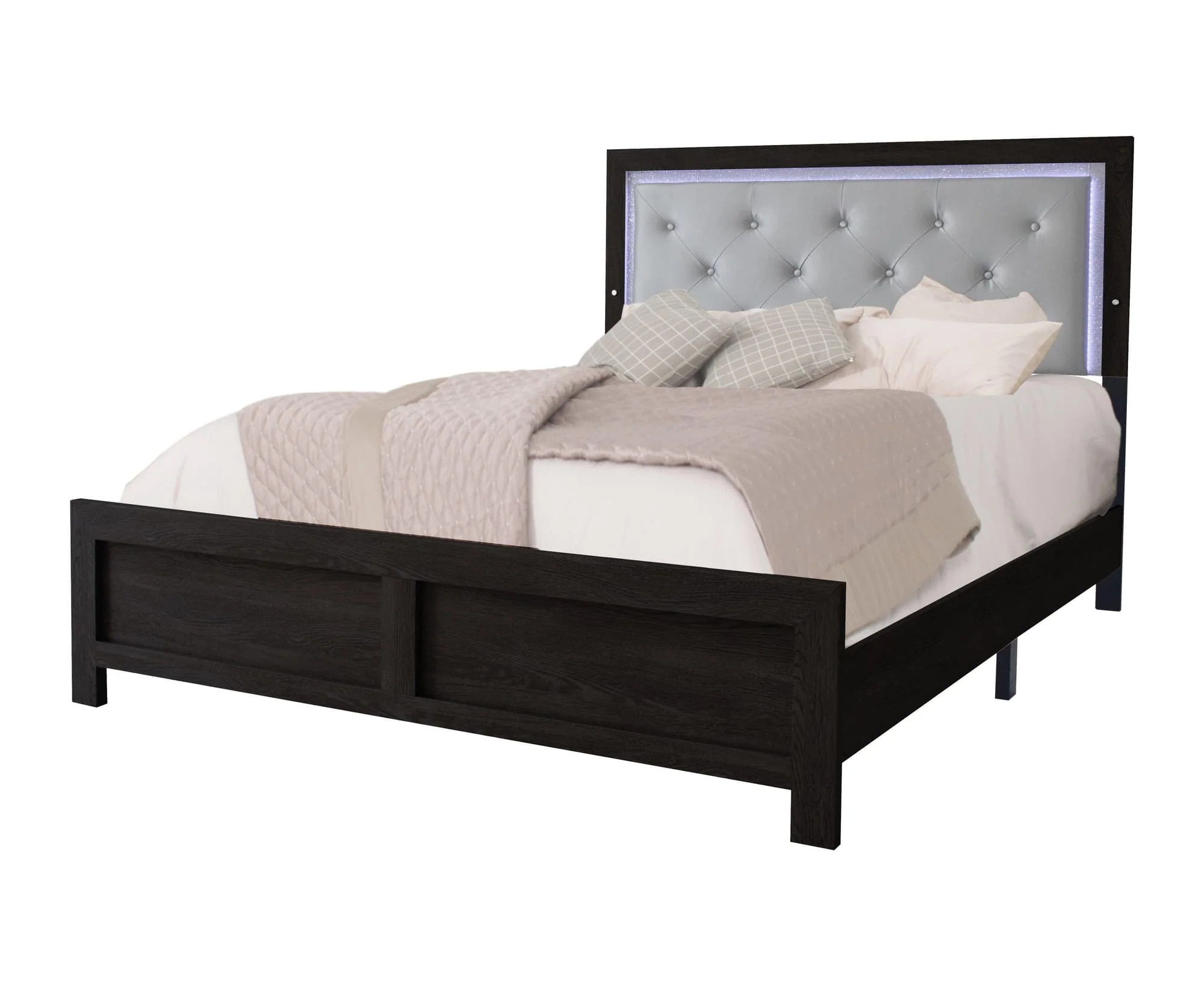 Jaylen Black Faux Leather Upholstered Tufted LED Panel Queen Bed - Image 1