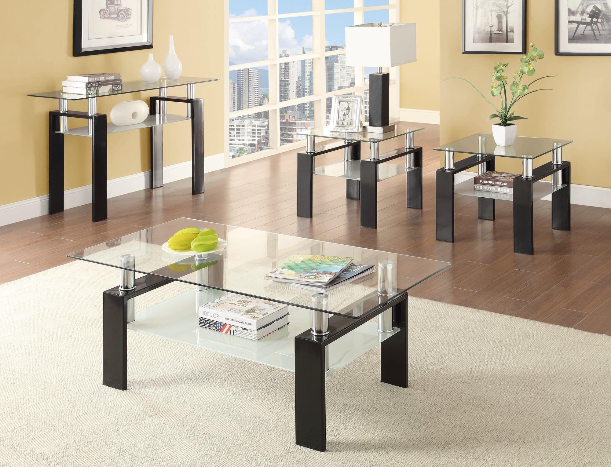 Dyer Tempered Glass End Table With Shelf Black - Image 1