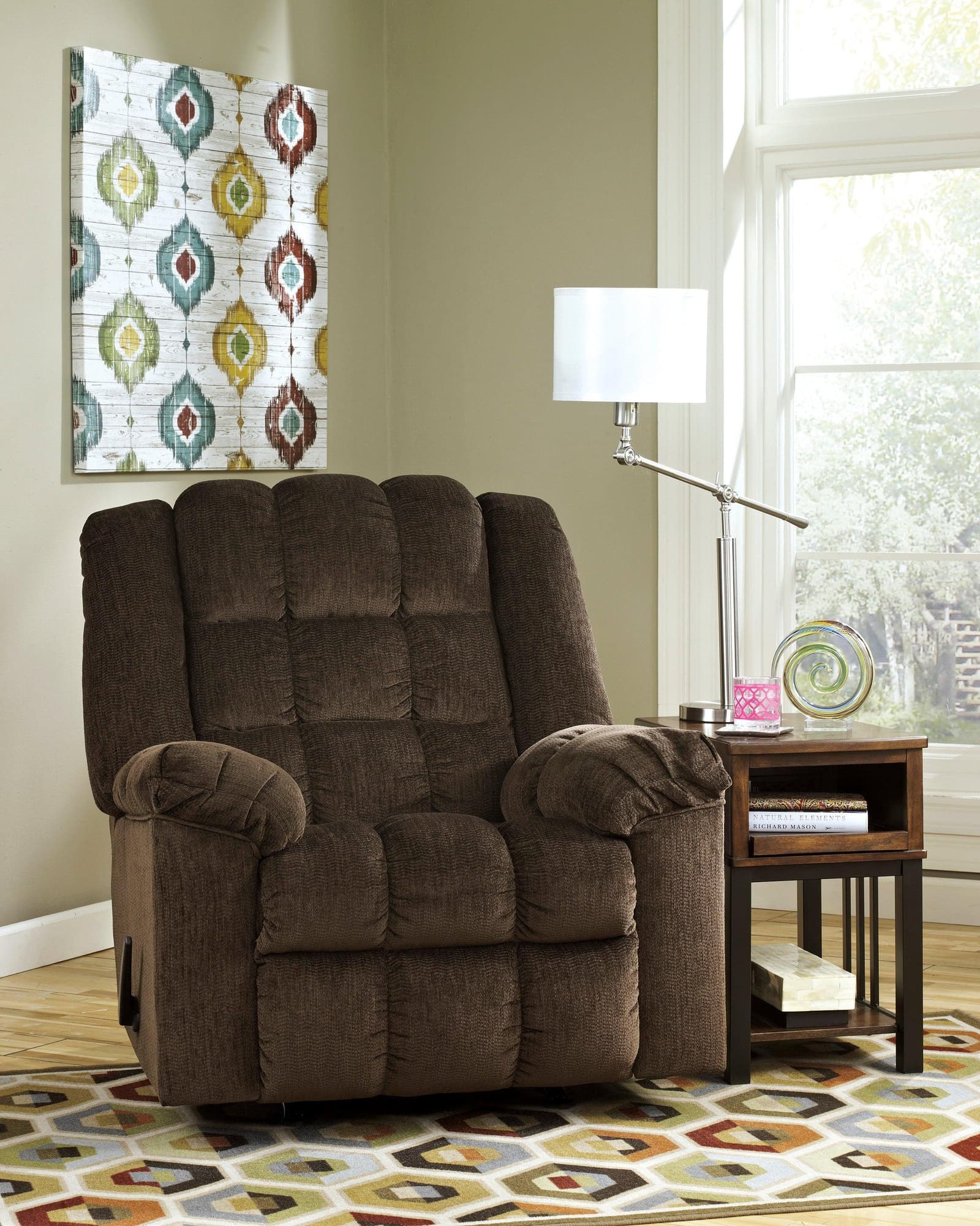 Rocker Cocoa Fabric Recliner - Image 1