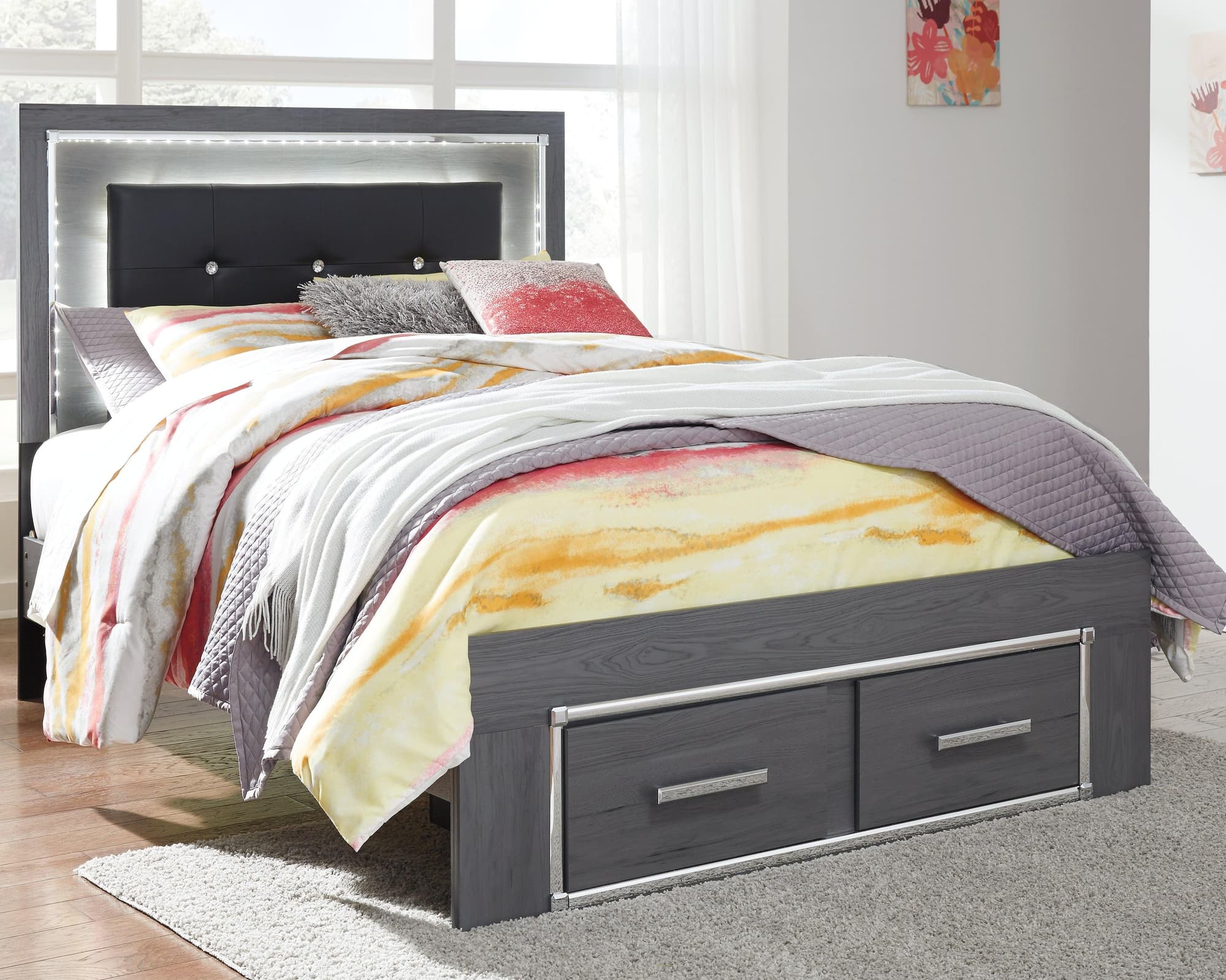 Lodanna Gray Full Panel Bed With 2 Storage Drawers - Image 1