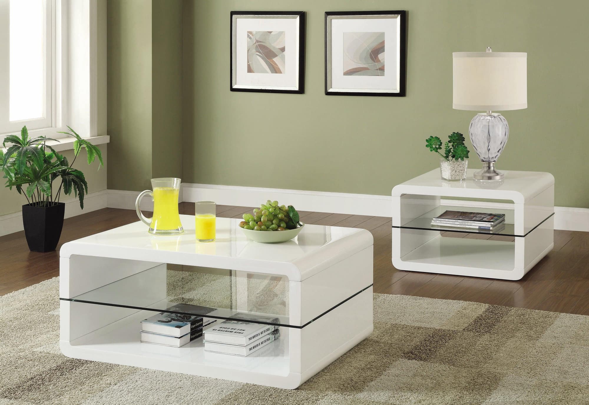 Elana Rectangle 2 Shelf Coffee Table Glossy White - Image 1