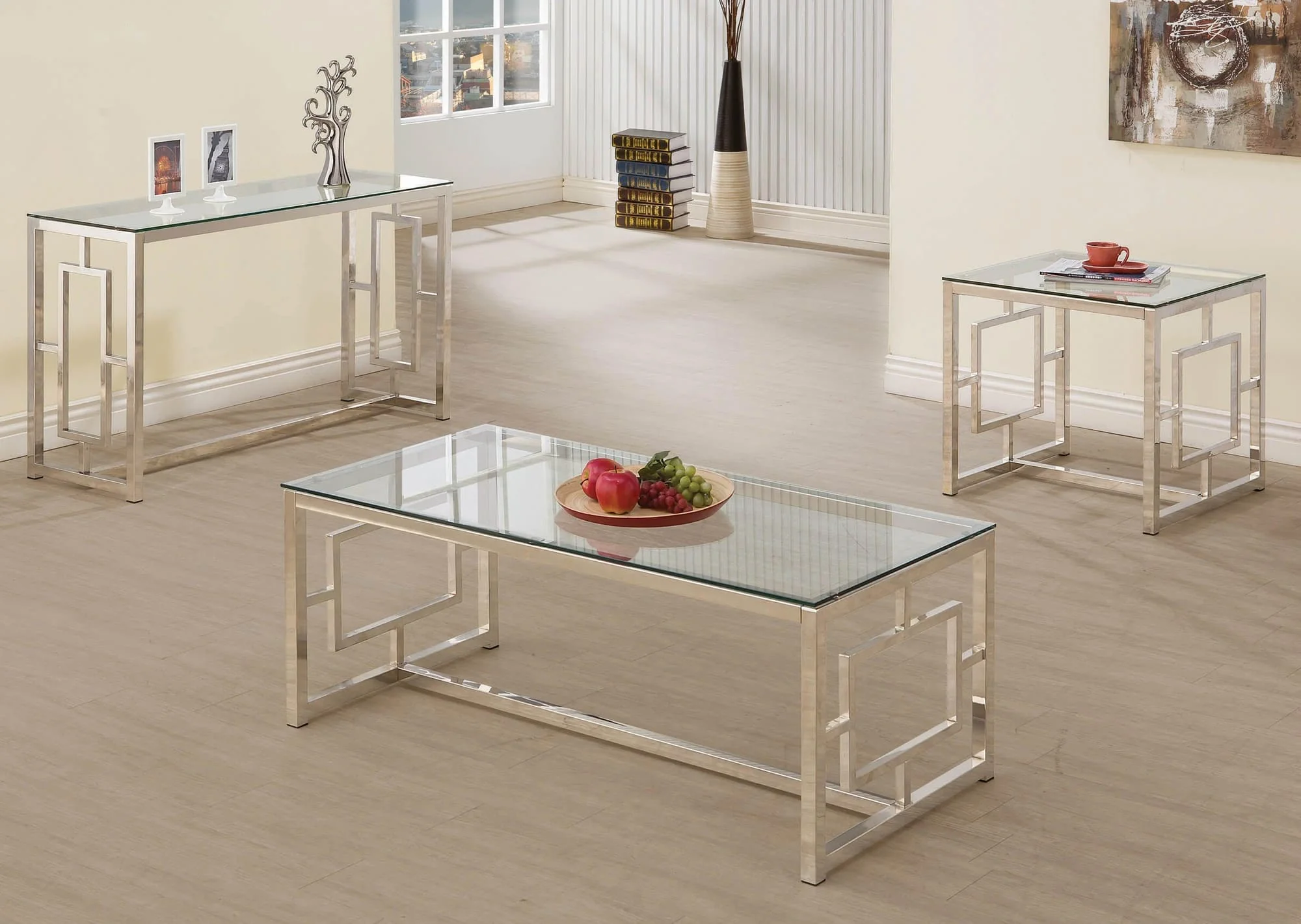 Merced Square Tempered Glass Top End Table Nickel - Image 1