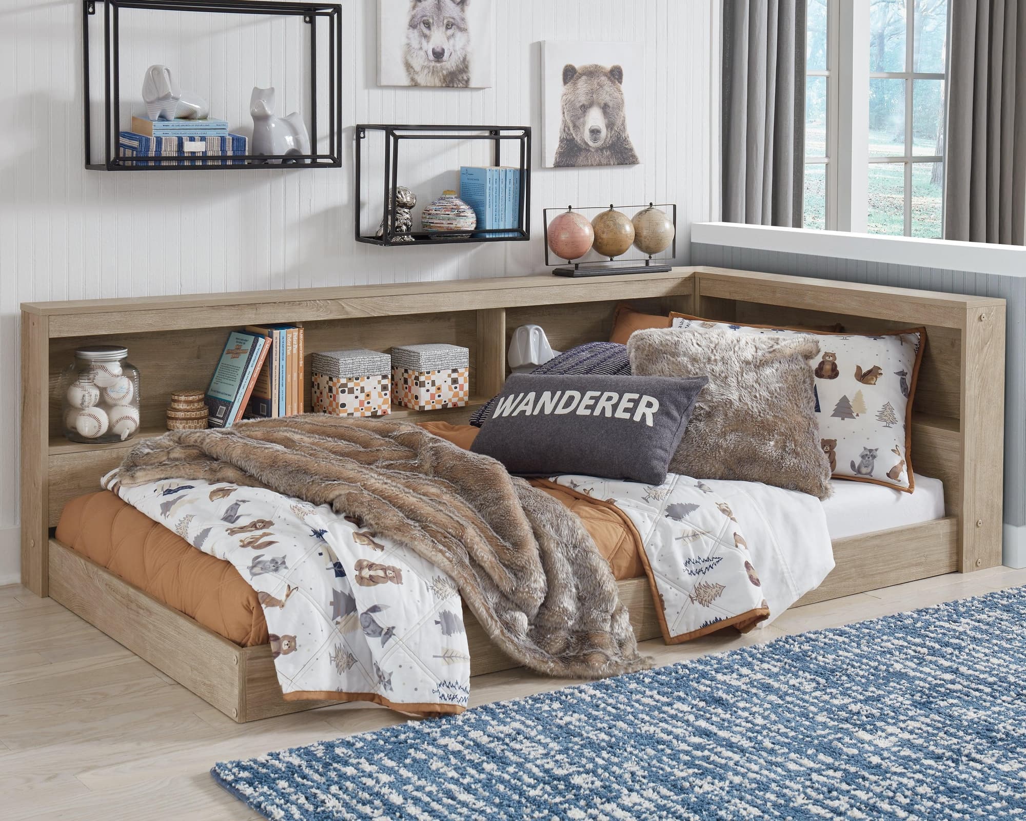 Oliah Natural Twin Bookcase Storage Bed