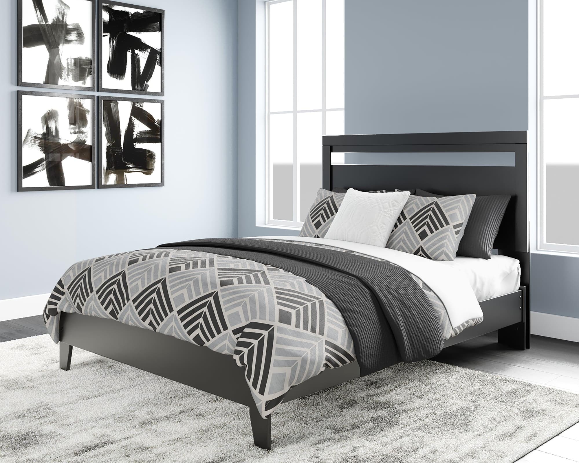 Finch Black Brown Queen Panel Platform Bed - Image 1