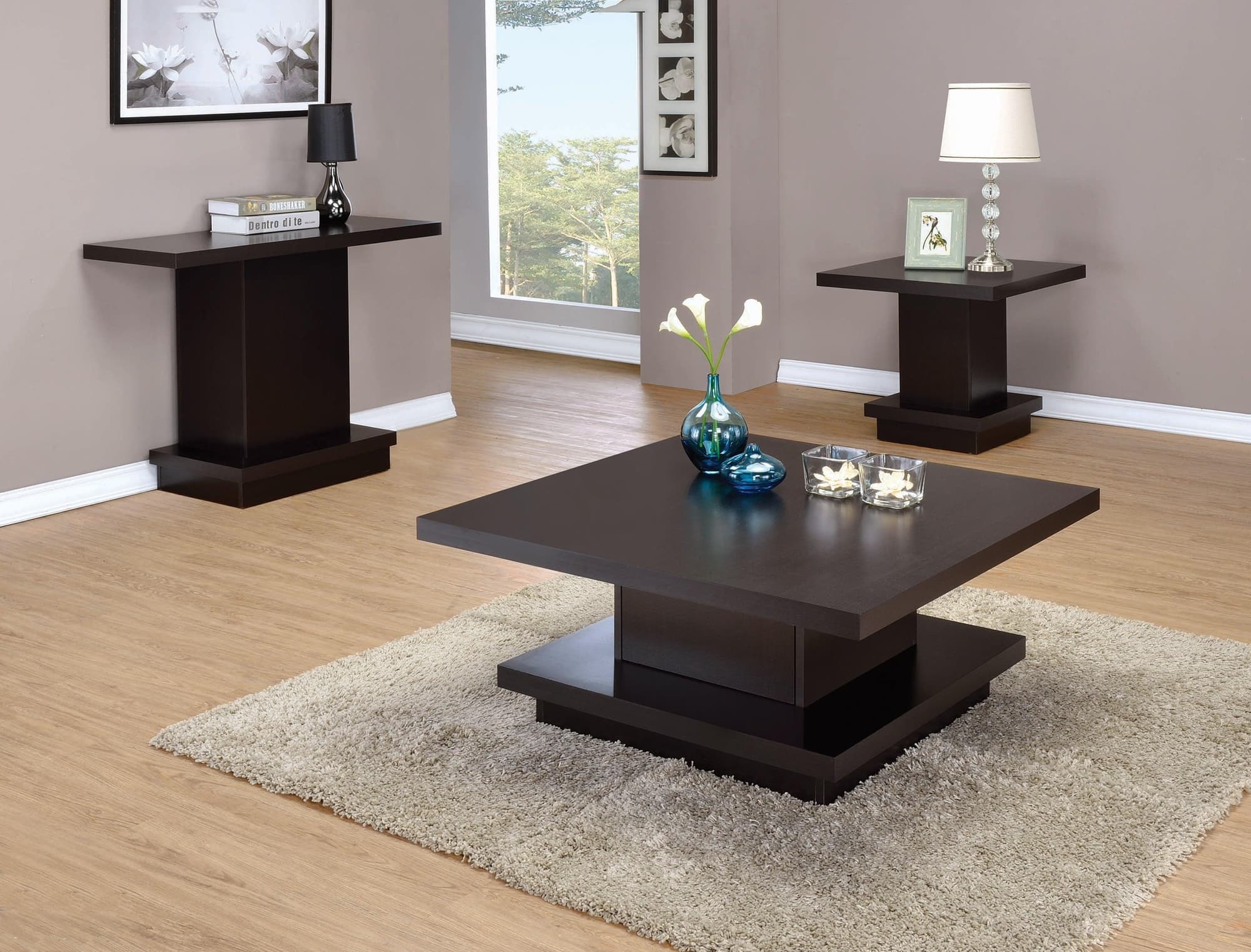Reston Pedestal Square End Table Cappuccino - Image 1