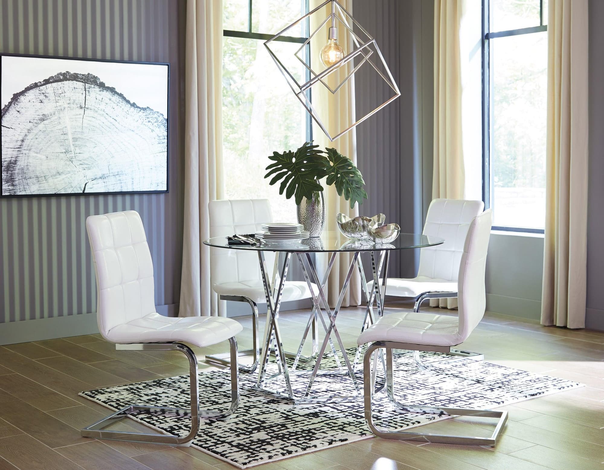 Madenere Chrome White Dining Room Set - Image 1