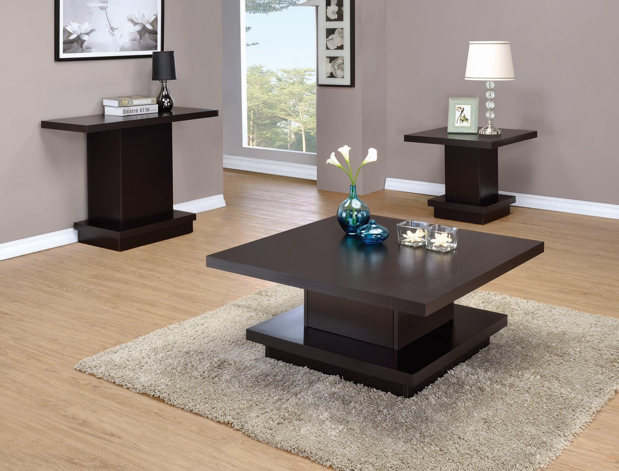Reston Pedestal Square Coffee Table Cappuccino - Image 1
