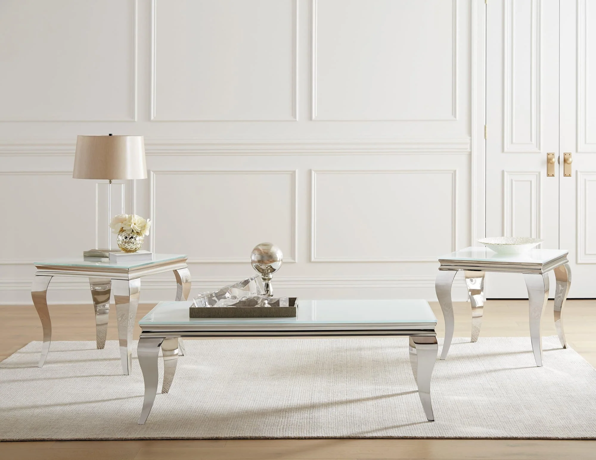 Luna Square End Table White Chrome - Image 1