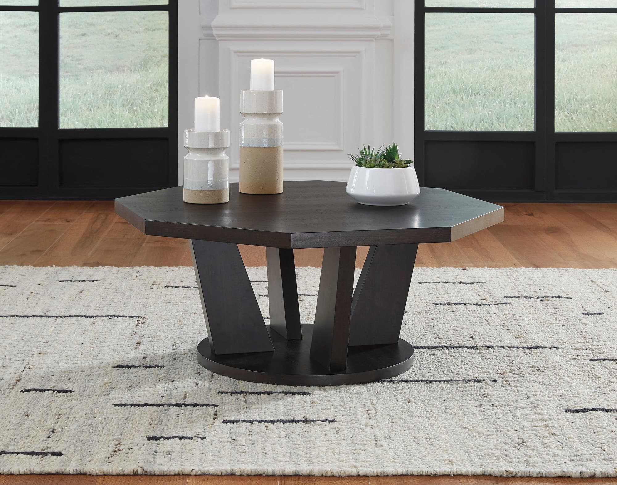Loma Dark Brown Octagonal Trapezoid Cocktail Table - Image 1
