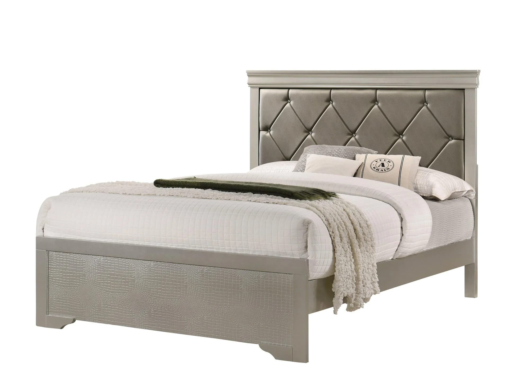 Amalia Silver Faux Leather Upholstered Tufted Panel Full Bed