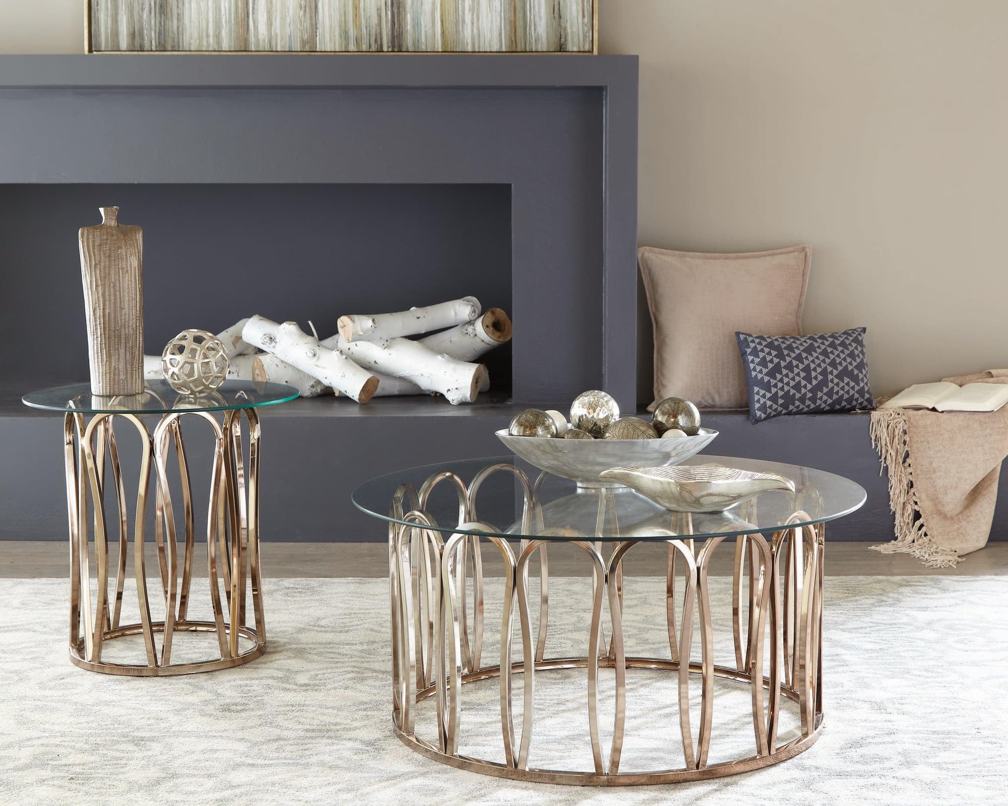 Monett Round Coffee Table Chocolate Chrome Clear - Image 1