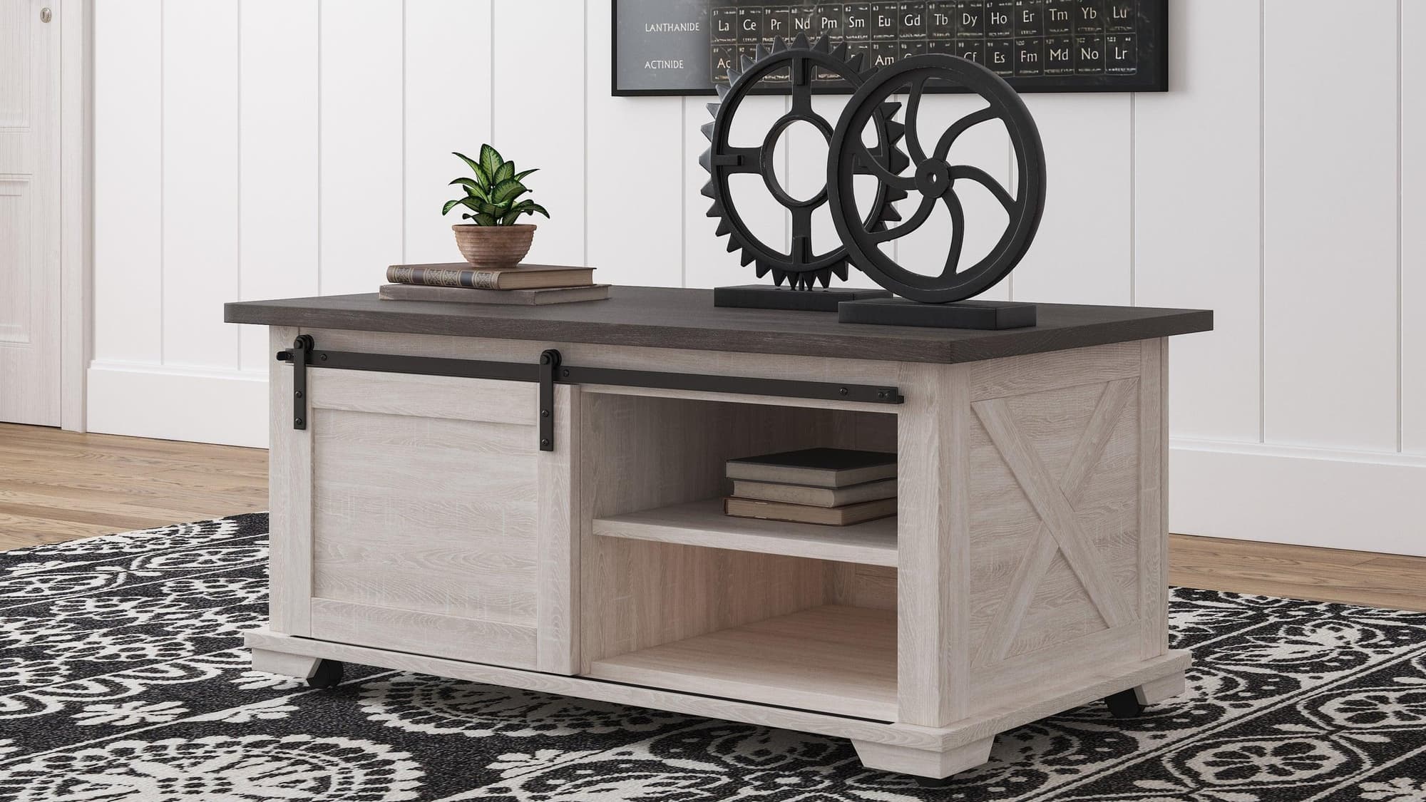 Dorrinson Two Tone Gray Antique White Lift Top Storage Rectangular Cocktail Table - Image 1