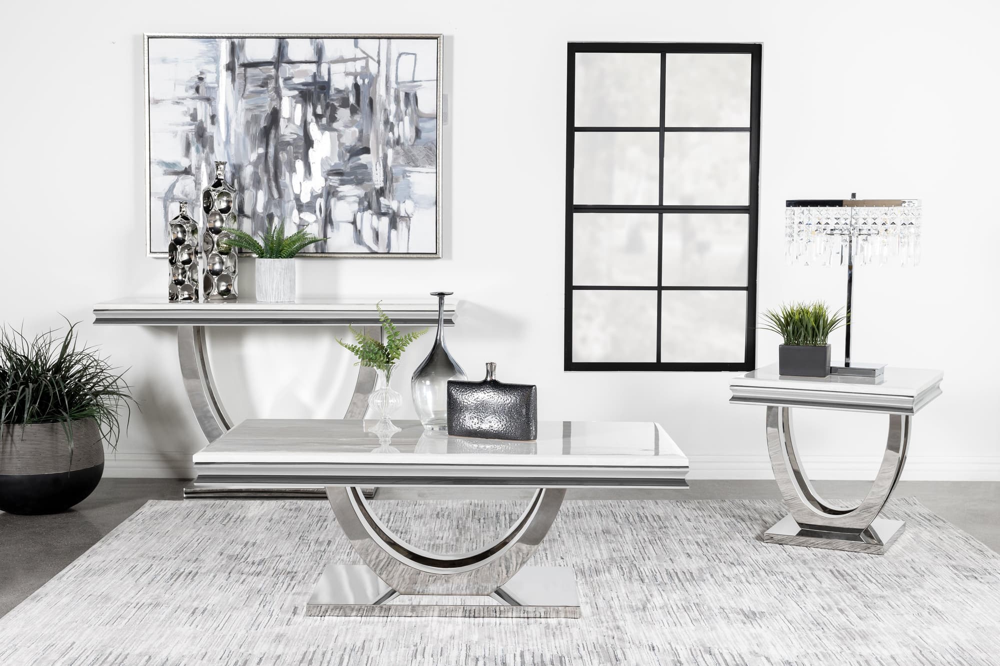 Adabella U base Square End Table White Chrome
