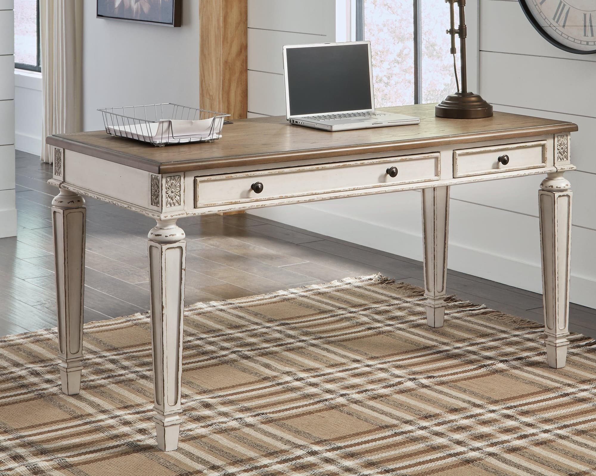 Realyn White Brown Home Office Desk And Storage - Image 1