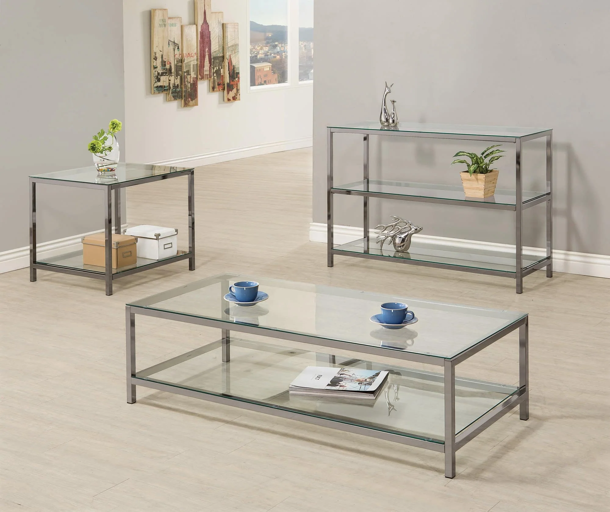 Trini End Table With Glass Shelf Black Nickel - Image 1