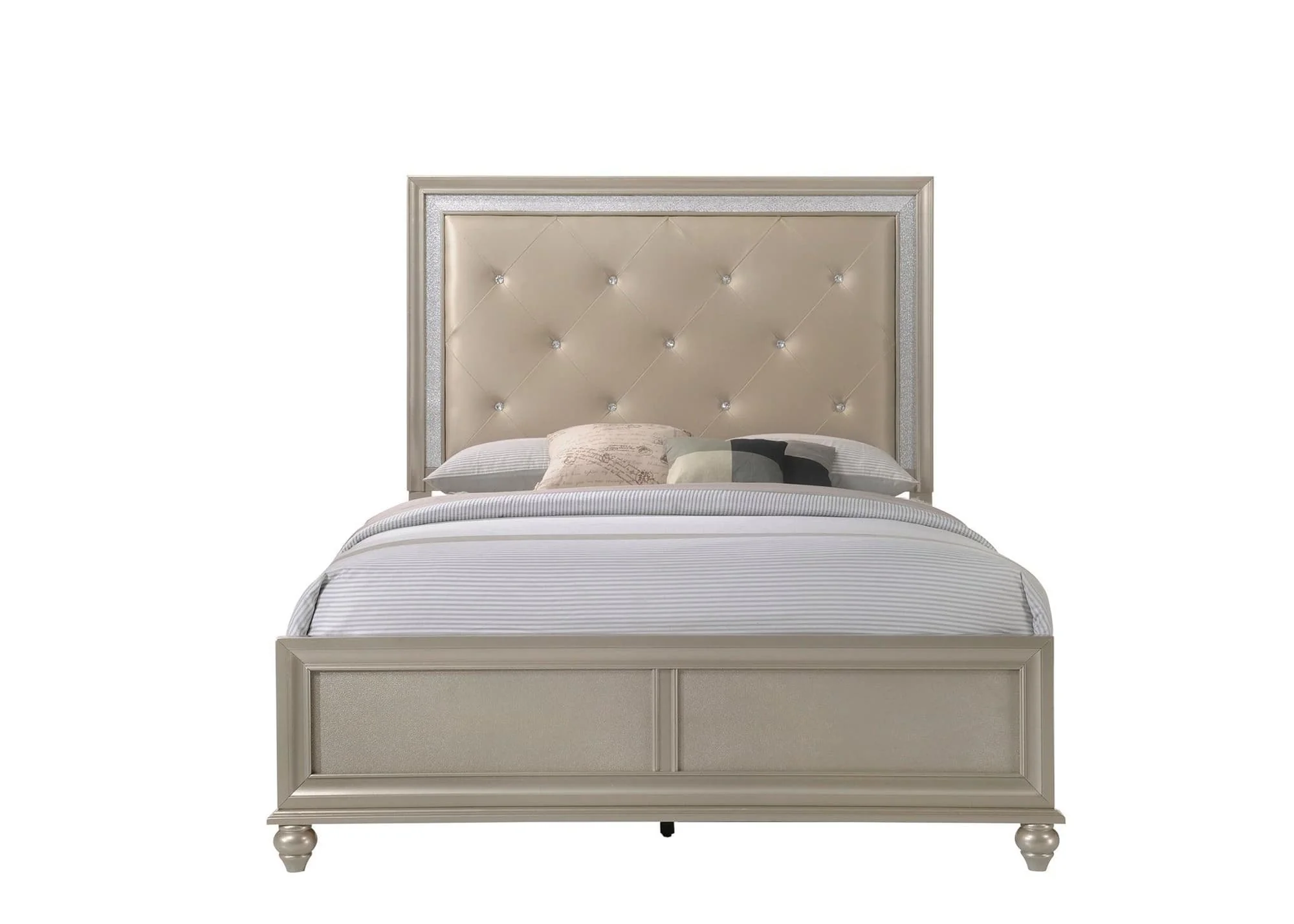 Lila Champagne Faux Leather Upholstered Tufted Panel Twin Bed - Image 1