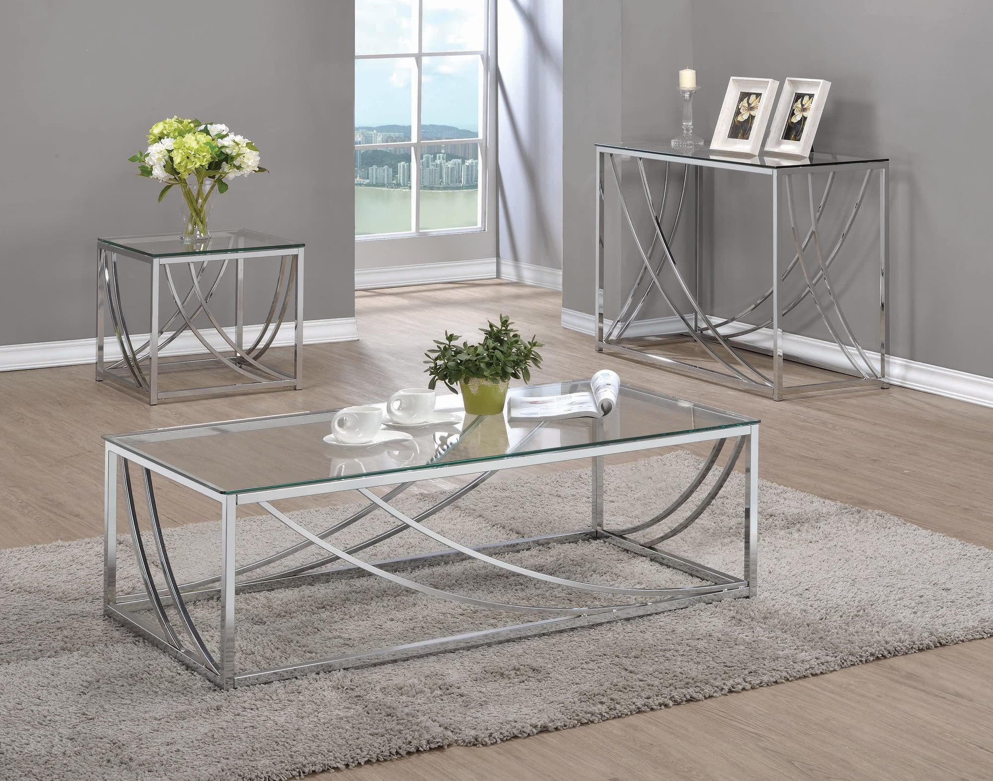 Lille Glass Top Square End Table Accents Chrome - Image 1