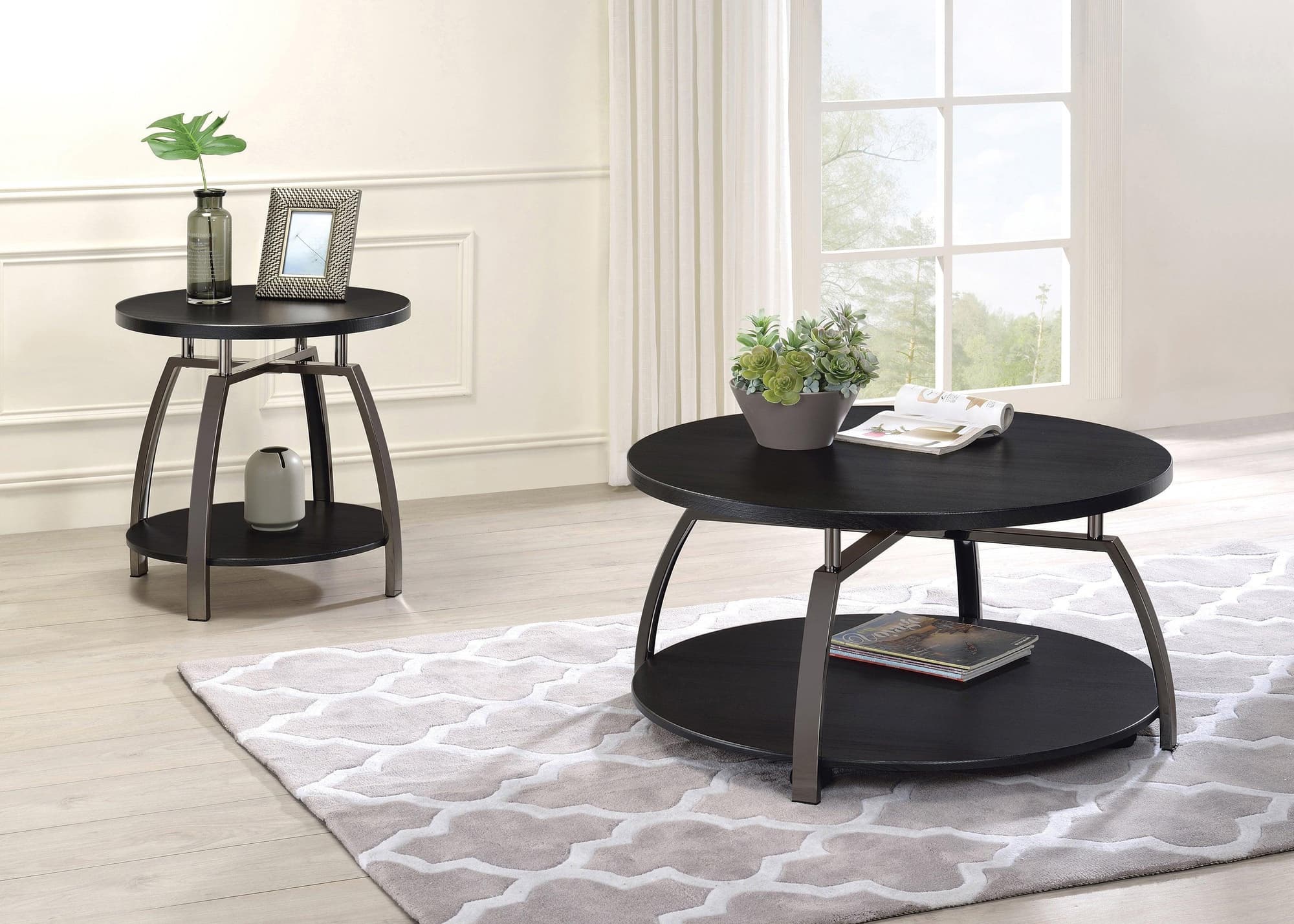 Dacre Round End Table Dark Gray Black Nickel - Image 1