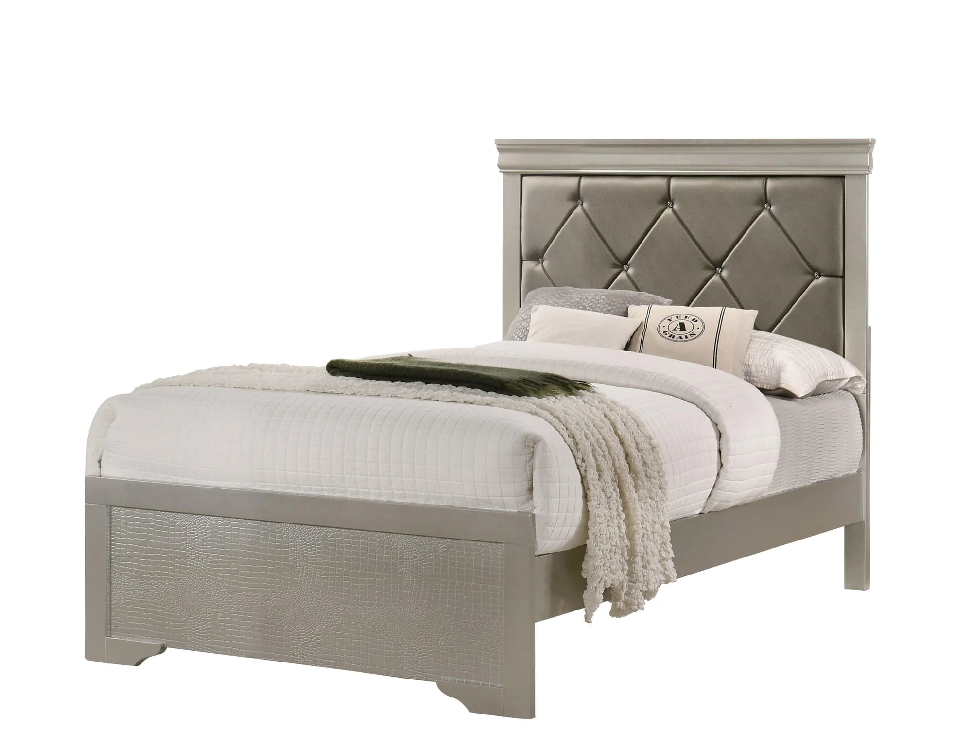Amalia Silver Faux Leather Upholstered Tufted Panel Twin Bed
