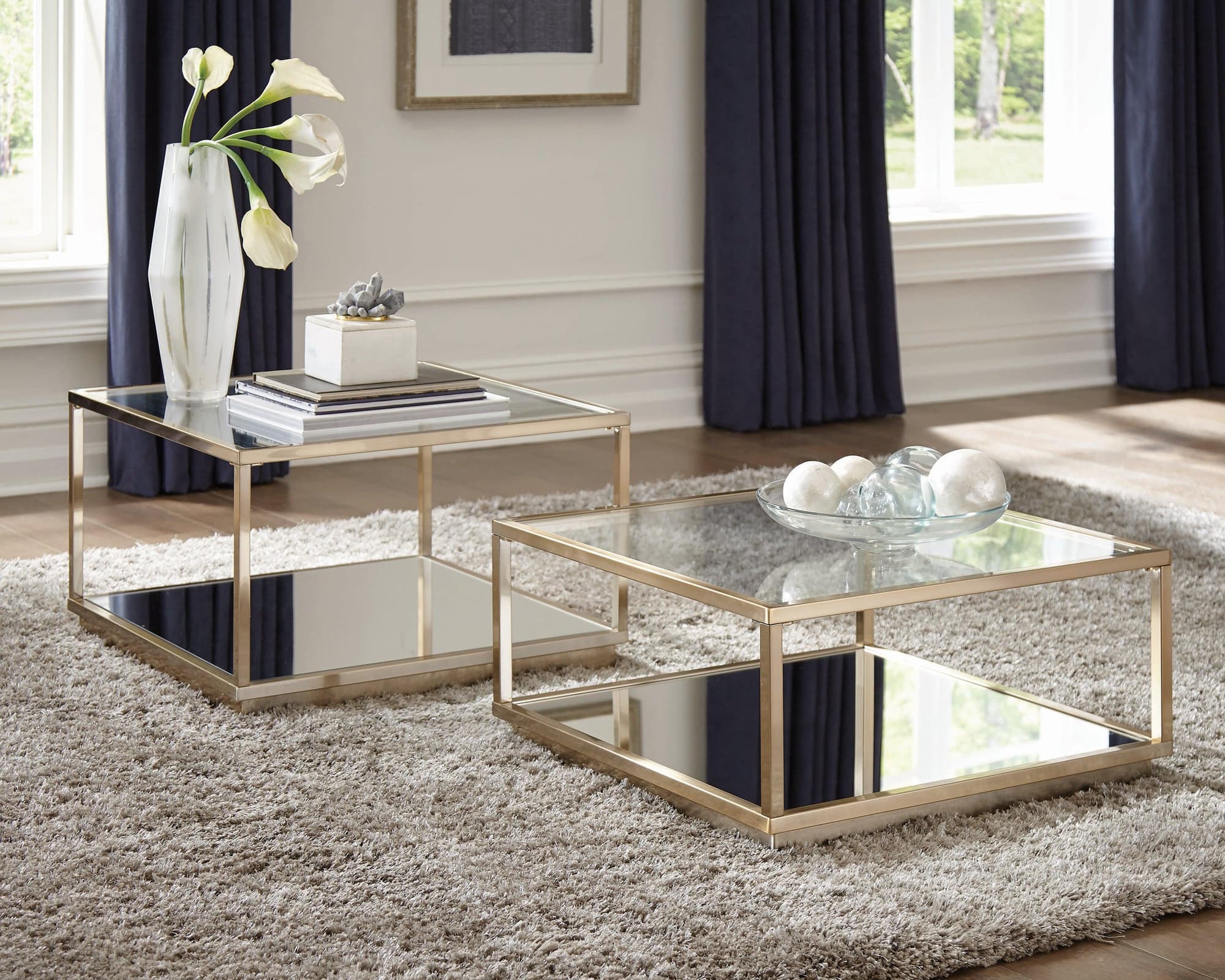 Renee 2-Piece Square Occasional Set Rose Brass - Image 1