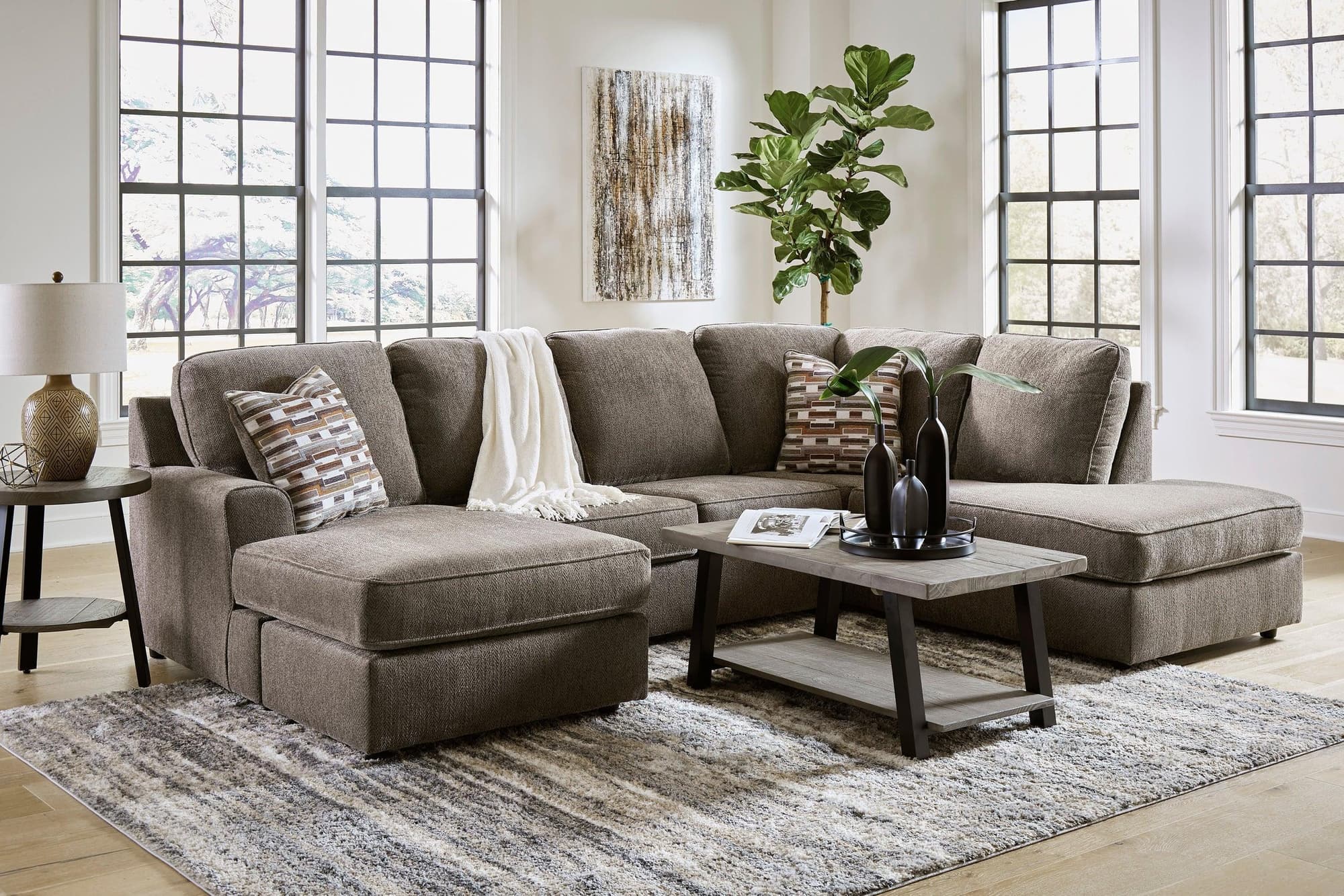 Ashley Putty Fabric Upholstered Sectional - Image 1