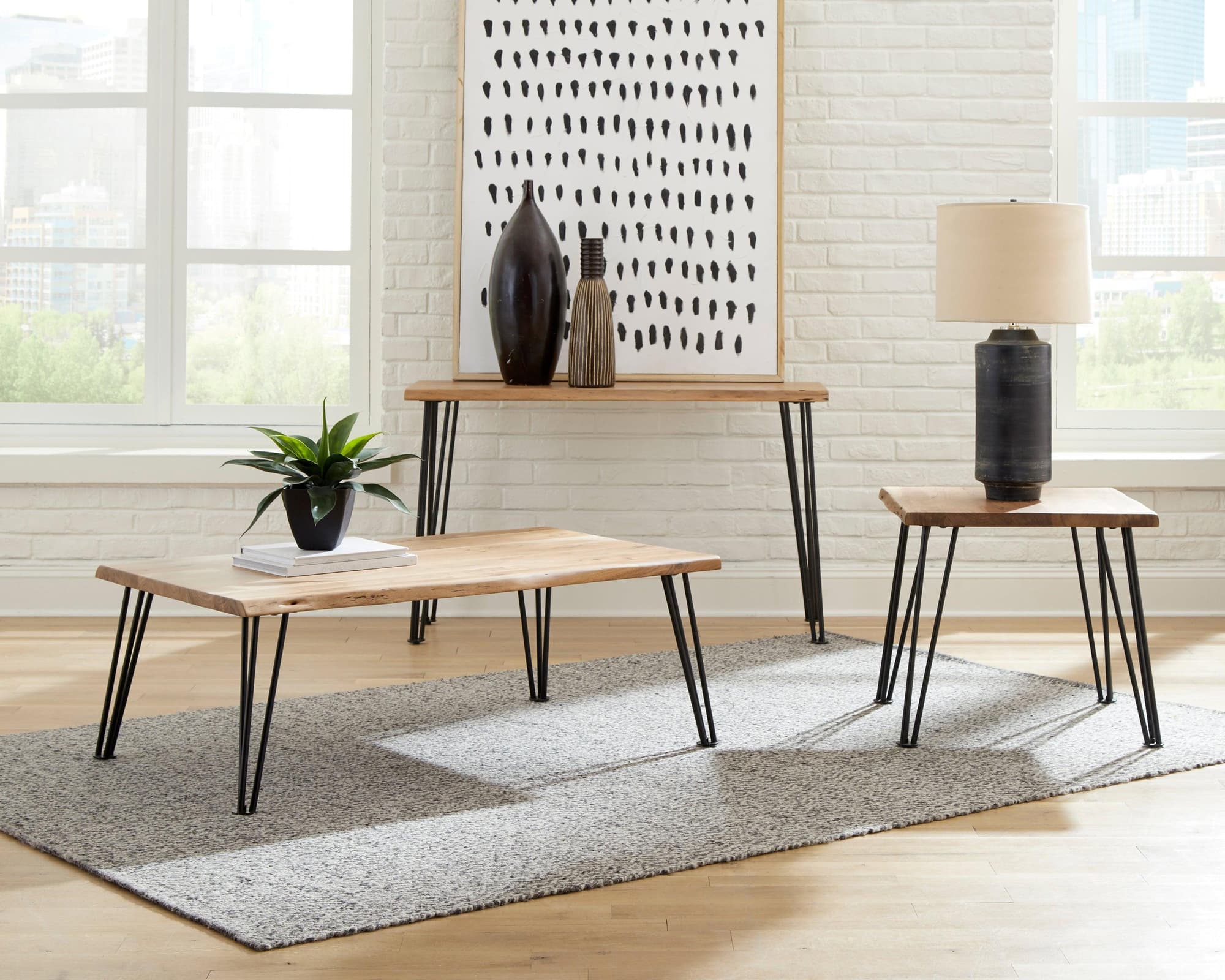 Zander End Table With Hairpin Leg Natural Matte Black