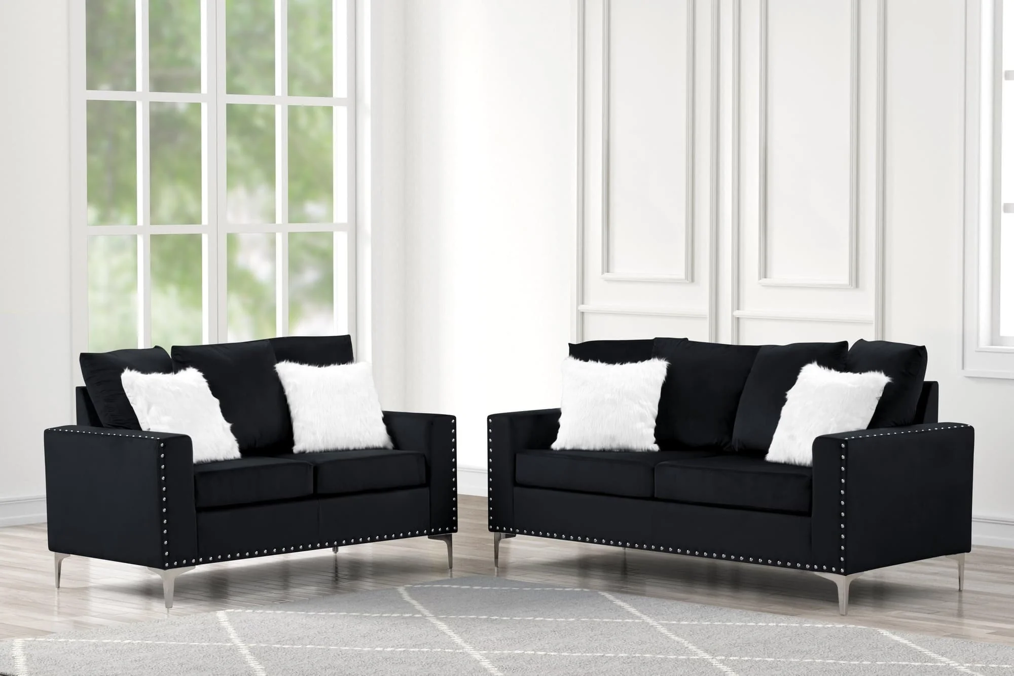 Cinderella Black Velvet 2-Piece Living Room Set - Image 1