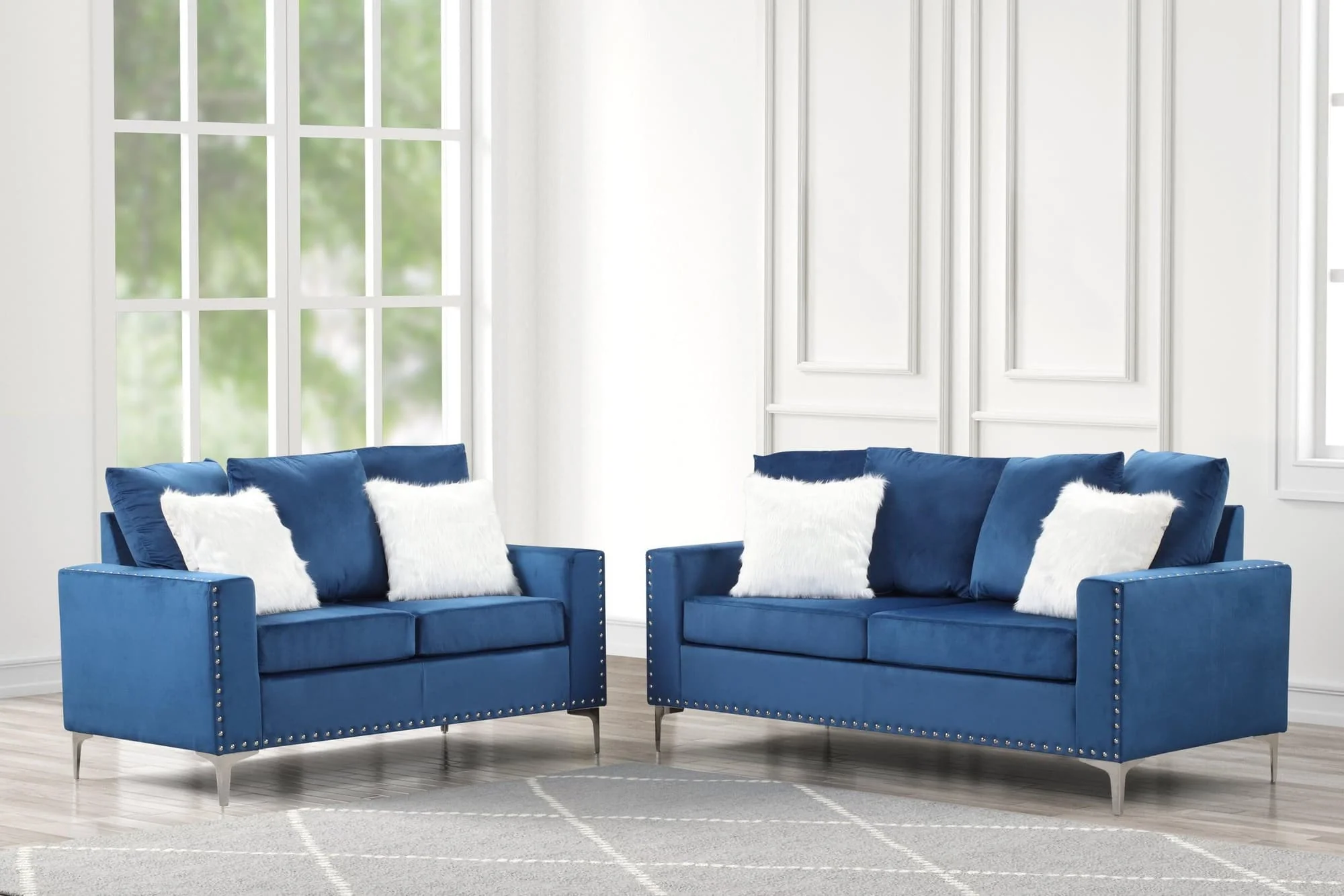 Cinderella Blue Velvet 2-Piece Living Room Set - Image 1