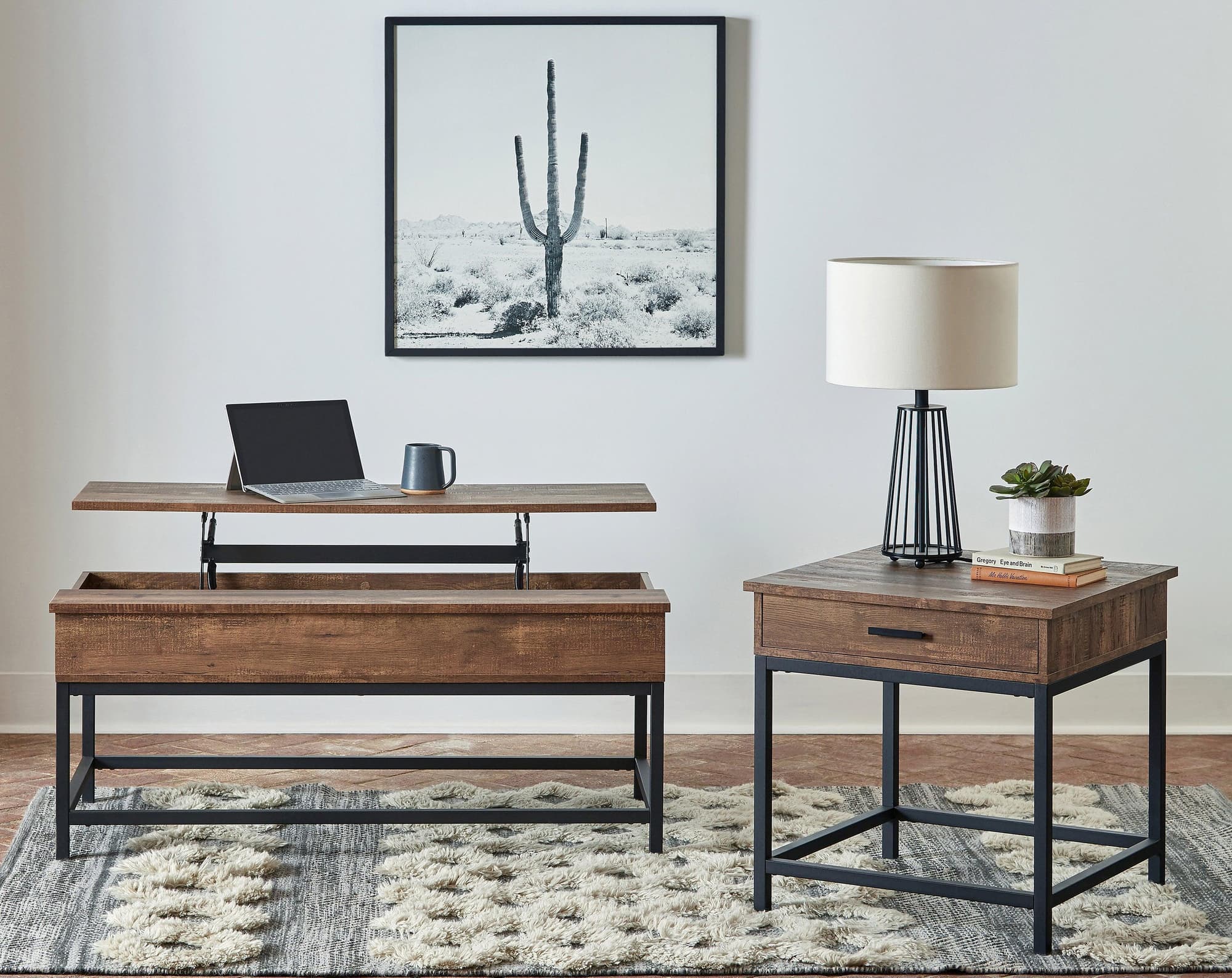 Byers Black Coffee Table With Hidden Storage Brown Oak Sandy